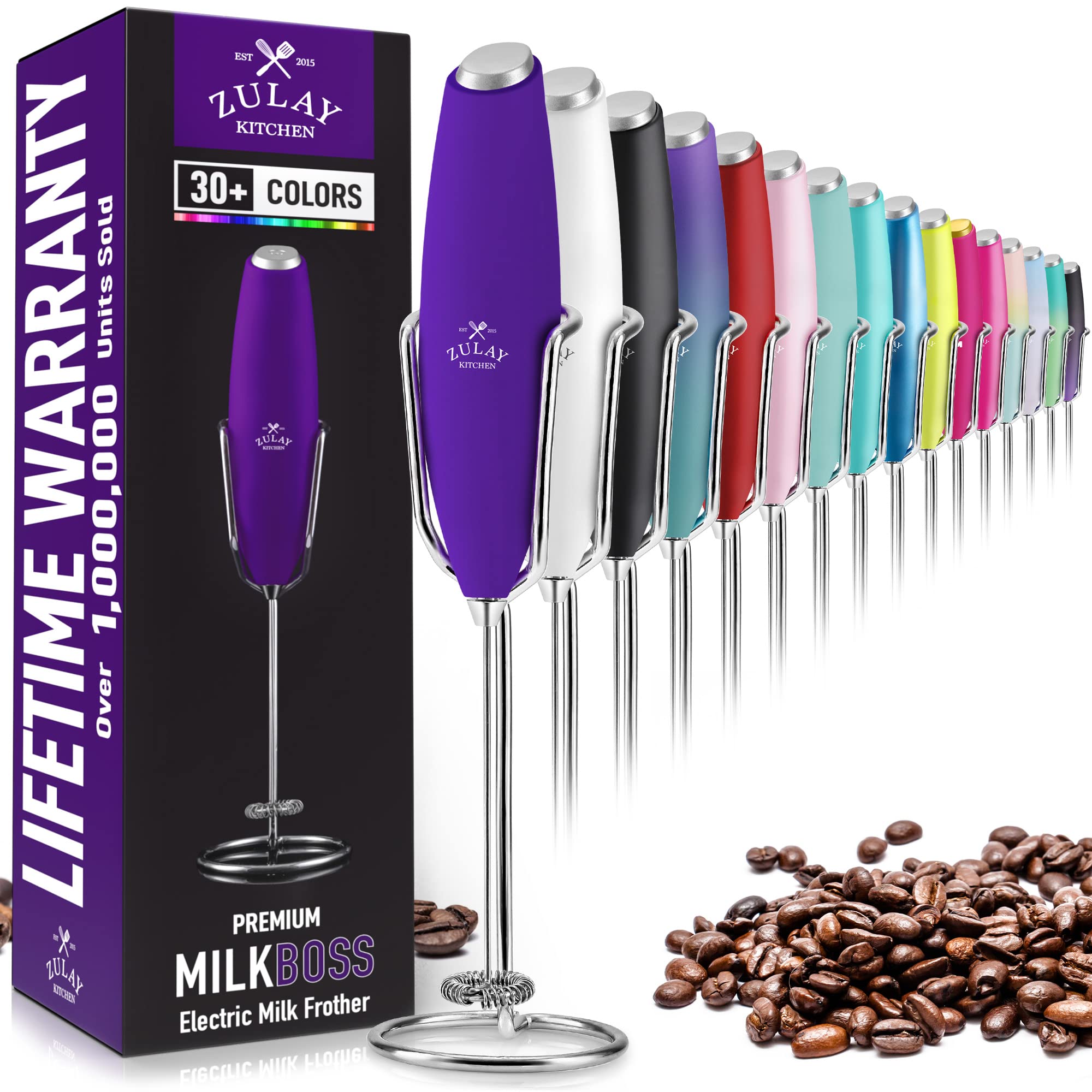PRO Milk Frother Wand - High Speed Handheld Frother with Upgraded Stand - Powerful Electric Foam Maker for Coffee, Matcha, Hot Chocolate - Stainless Steel Whisk for Lattes, Cappuccinos, Baby Formula (Purple) - Perfect for Home, Office & Cafe Use