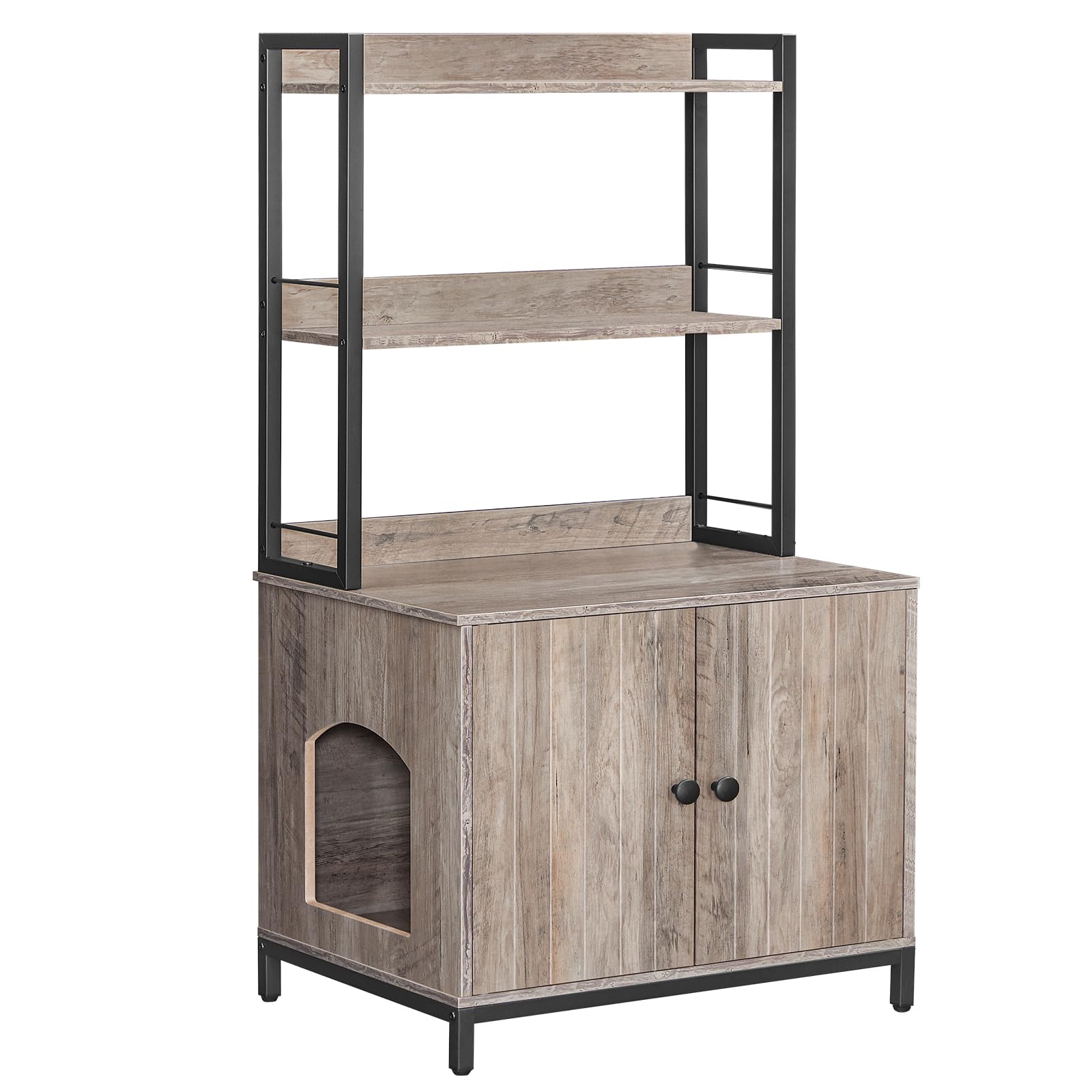 HOOBRO Wooden Cat Litter Box Enclosure with Shelves & Doors - Large Hidden Litter Box Furniture Cabinet for Most Litter Boxes, 23.6