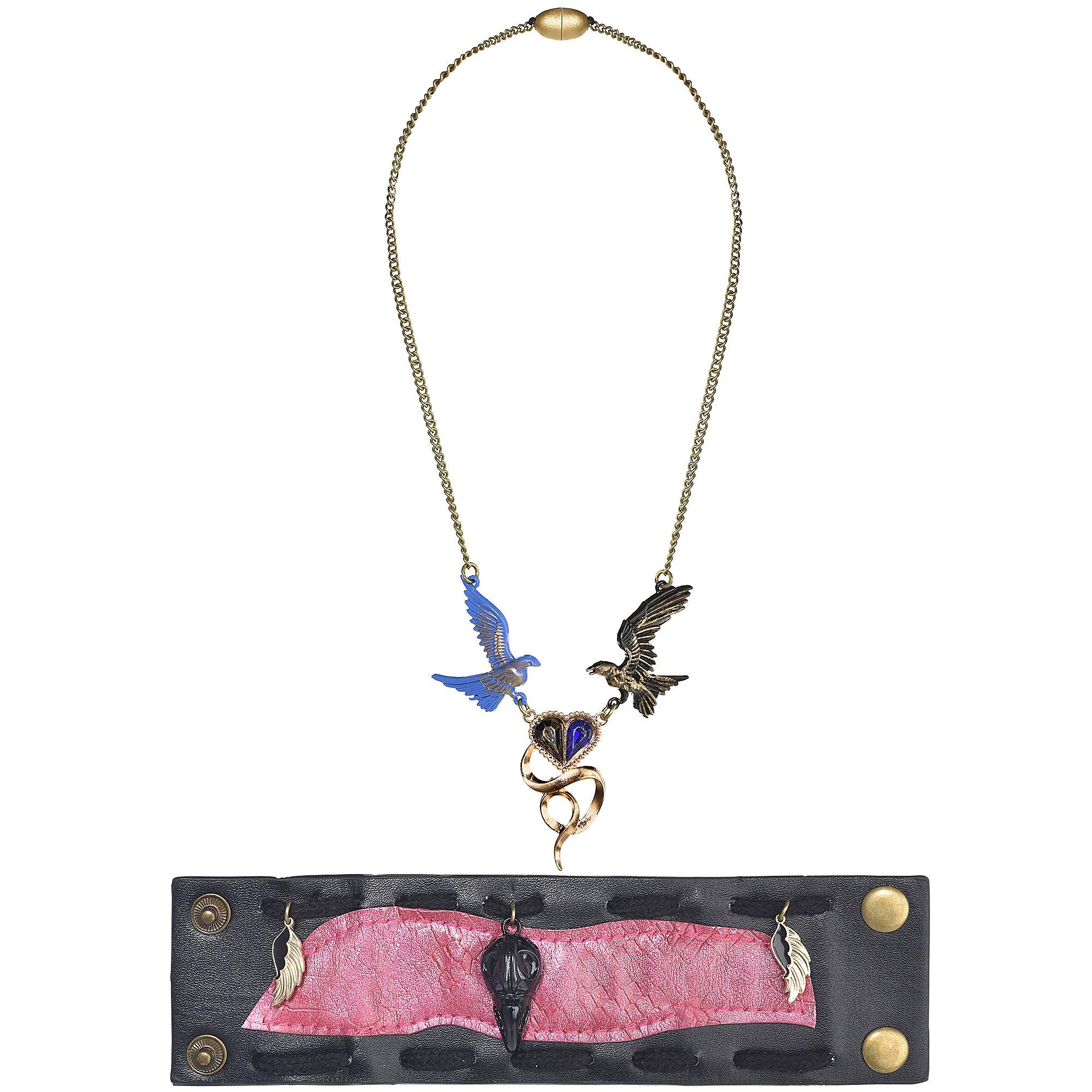 Descendants 3 Audrey Halloween Jewelry Set - Evil Queen Bird Necklace & Pink Black Wrist Cuff | Disney Villain Costume Accessories for Halloween Parties, Cosplay & Themed Events