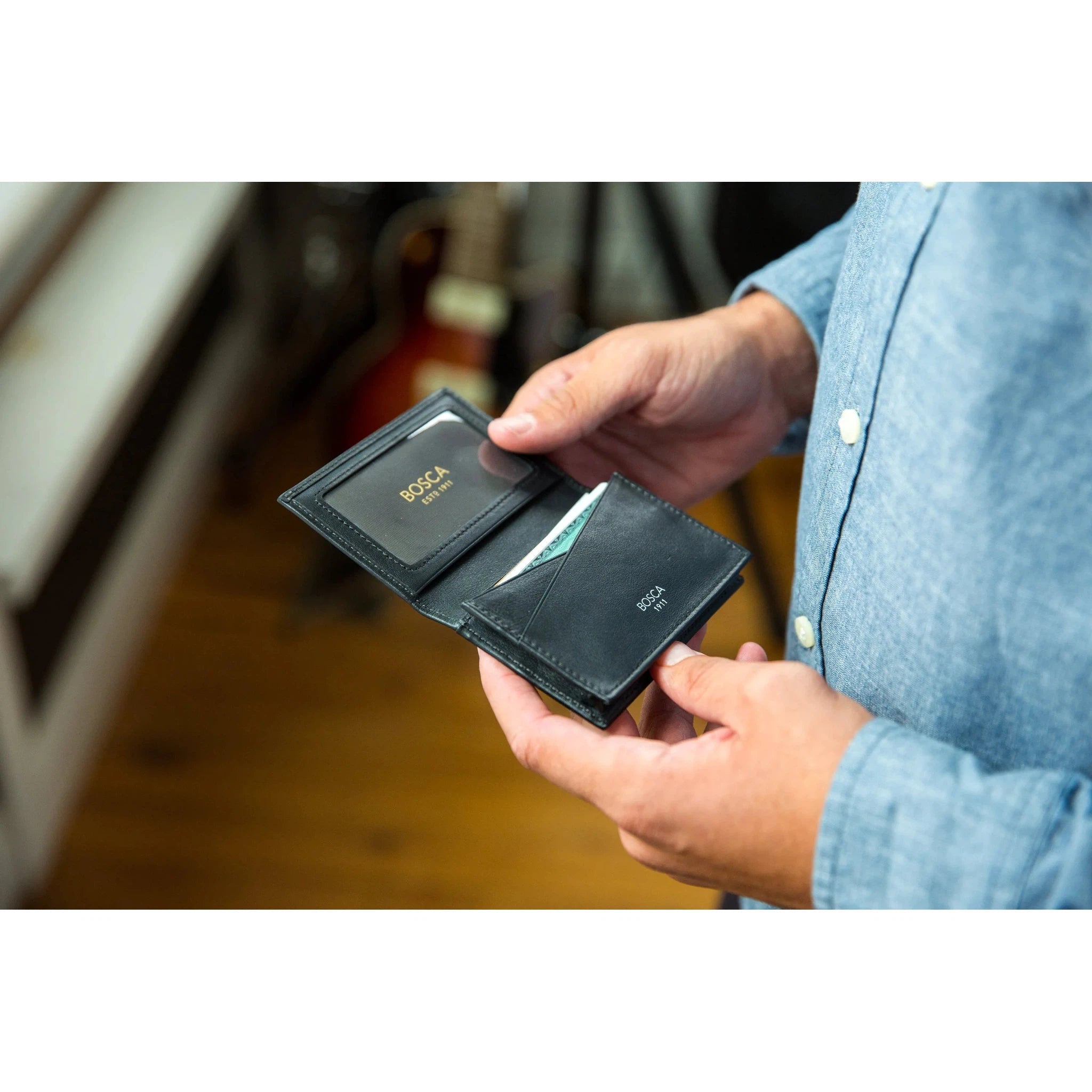 Premium Bosca Nappa Leather Slim Wallet - 2 Pocket Card Holder with ID Window | RFID Blocking | Perfect for Everyday Carry & Travel Essentials