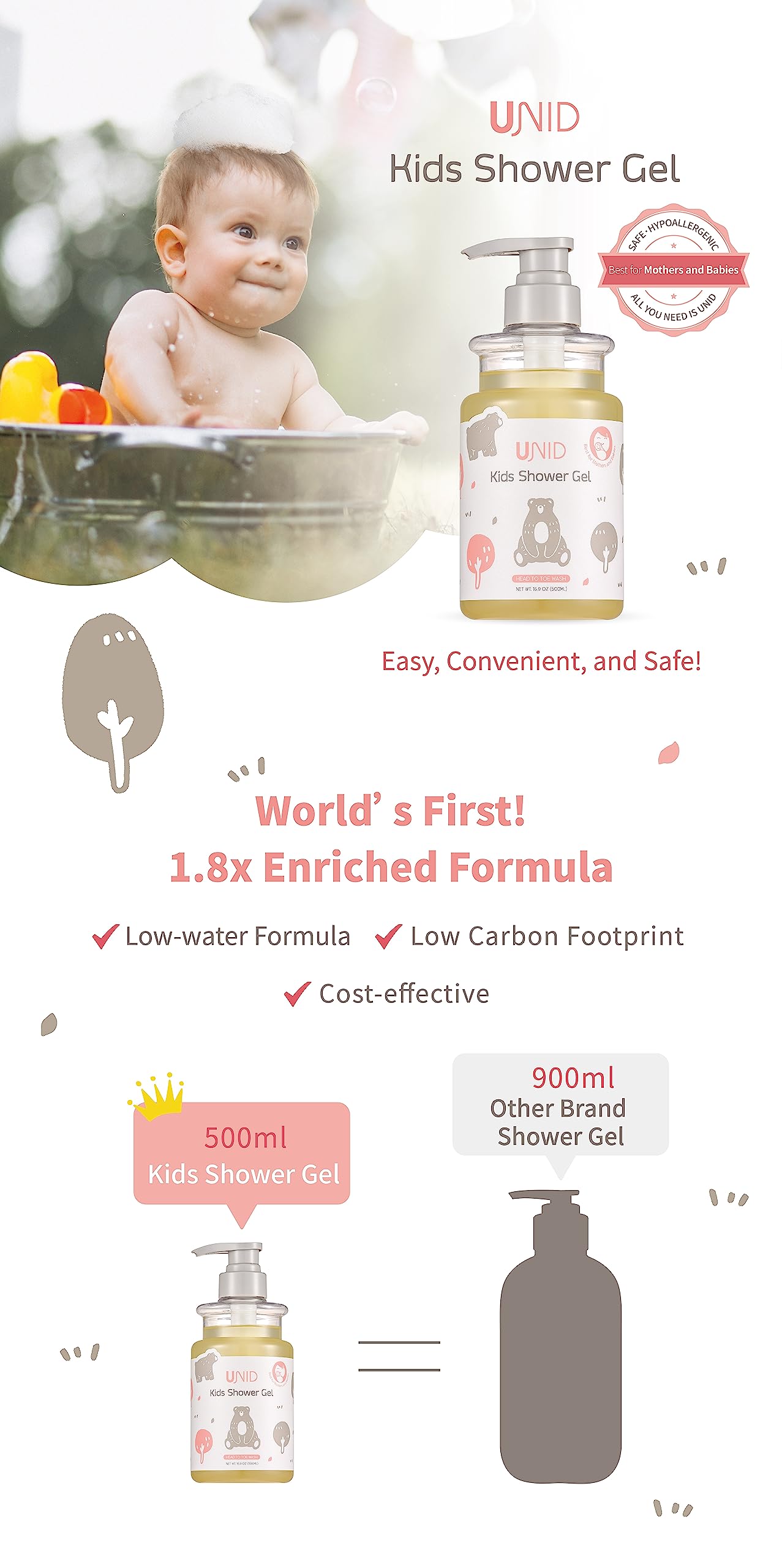 **Natural Kids Shower Gel & Shampoo 500ml - Tear-Free 3-in-1 Body Wash with 99.3% Plant-Based Ingredients, Soap & Sulfate Free, 1.8x Enriched Formula for Gentle Cleansing & Moisturizing - Perfect for Daily Bath Time & Sensitive Skin Care**