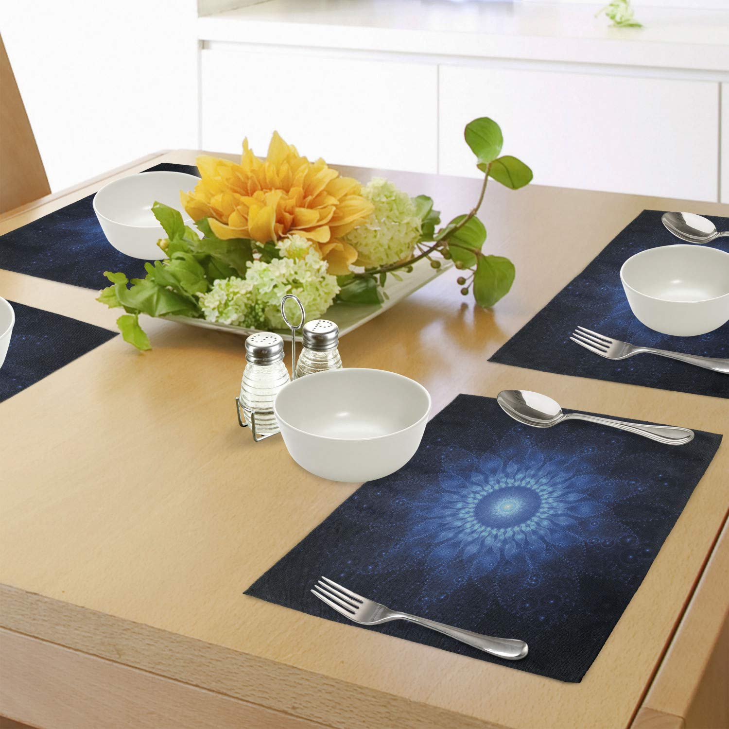 Ambesonne Dark Blue Placemats Set of 4 - Abstract Space Mandala Digital Art Washable Fabric Place Mats for Dining Table & Kitchen Decor - Perfect for Modern Home, Dinner Parties & Holiday Gatherings