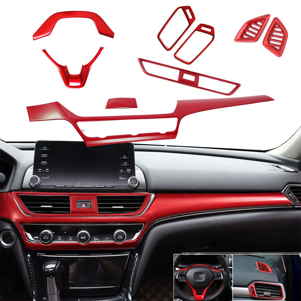 Premium ABS Car Interior Trim Kit - 9Pcs Dashboard Decoration Set for Honda 10th Gen Accord 2018-2021 | Center Console Molding, Air Vent Covers & Steering Wheel Accessories | Enhance Your Vehicle's Style & Protection | Perfect for Daily Commute & Road Trips