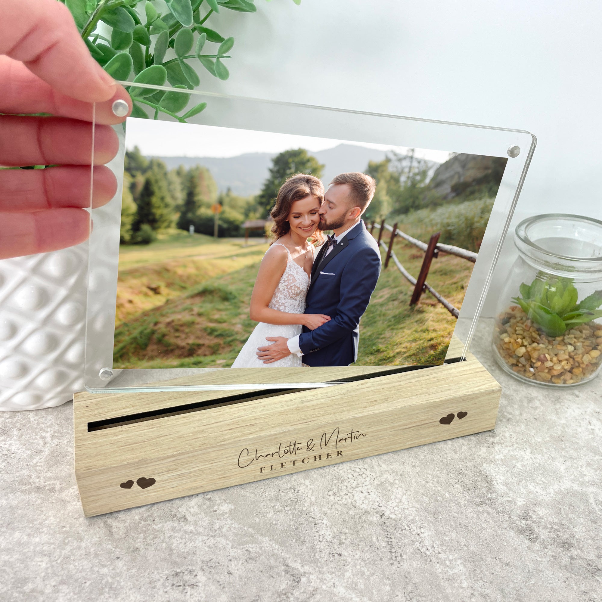 Personalized Wedding Script Wooden Photo Frame 6x4 Inch - Perfect for Wedding Photos, Anniversary Gifts & Home Decor