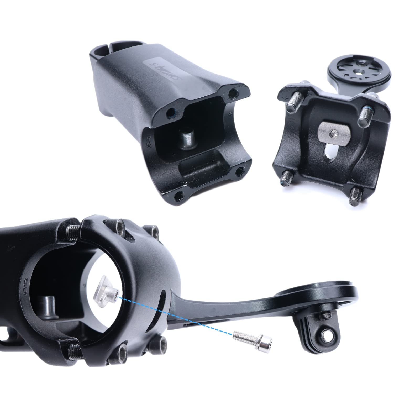 NELboNs Bike Computer Mount Bracket - Compatible with Garmin, Wahoo, Bryton & Specialized S-Works VENGE SL7 Stem - Universal Action Camera & Light Adapter for Cycling, Road Biking & Outdoor Sports