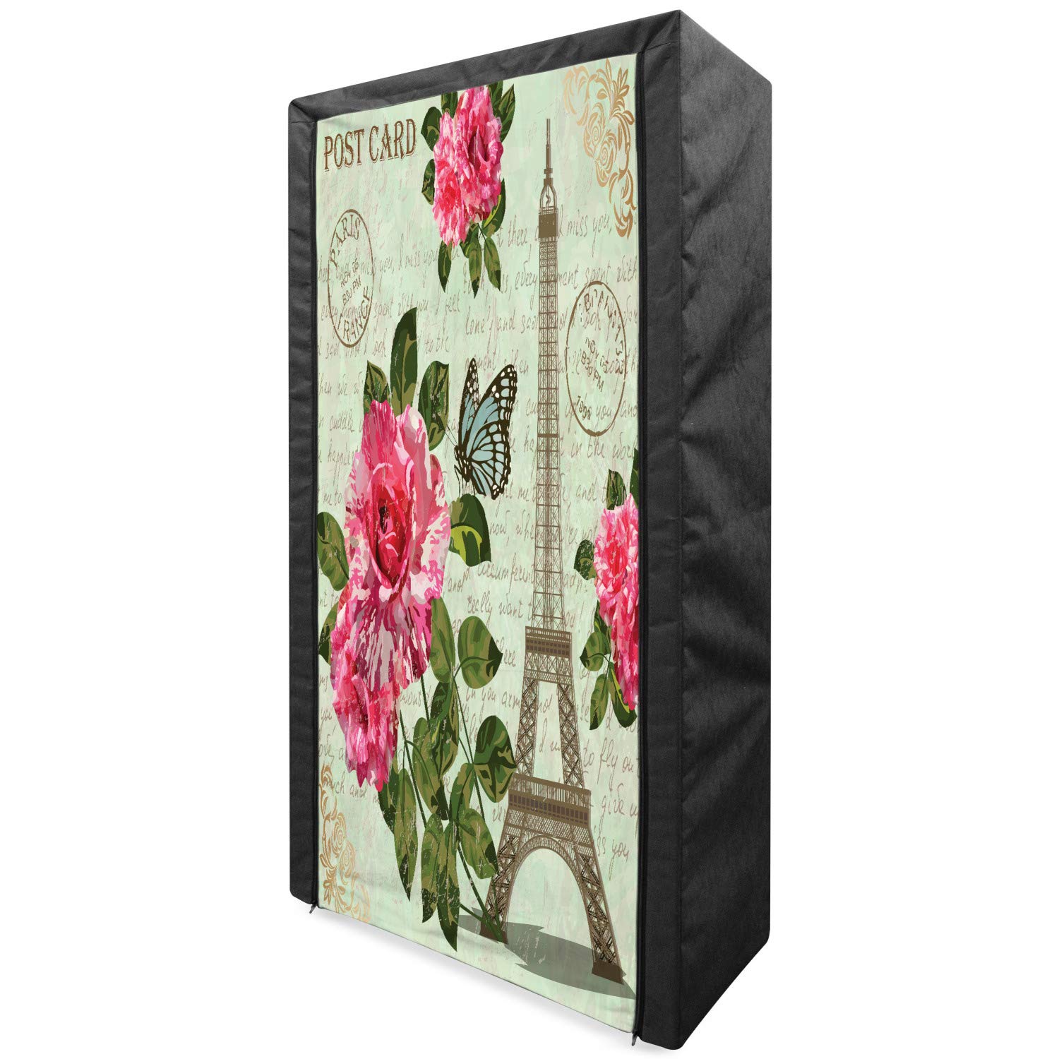 Ambesonne Paris Portable Fabric Wardrobe - Romantic Roses & Eiffel Tower Design, 33.5