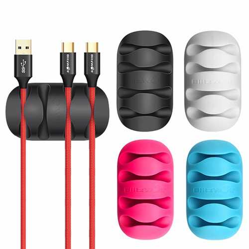 BlitzWolf BW PM2 4-Pack TPU Cable Clips - Multipurpose Cord Organizer for Desk, Home & Office - Cable Management System for Wires, Chargers & Headphones