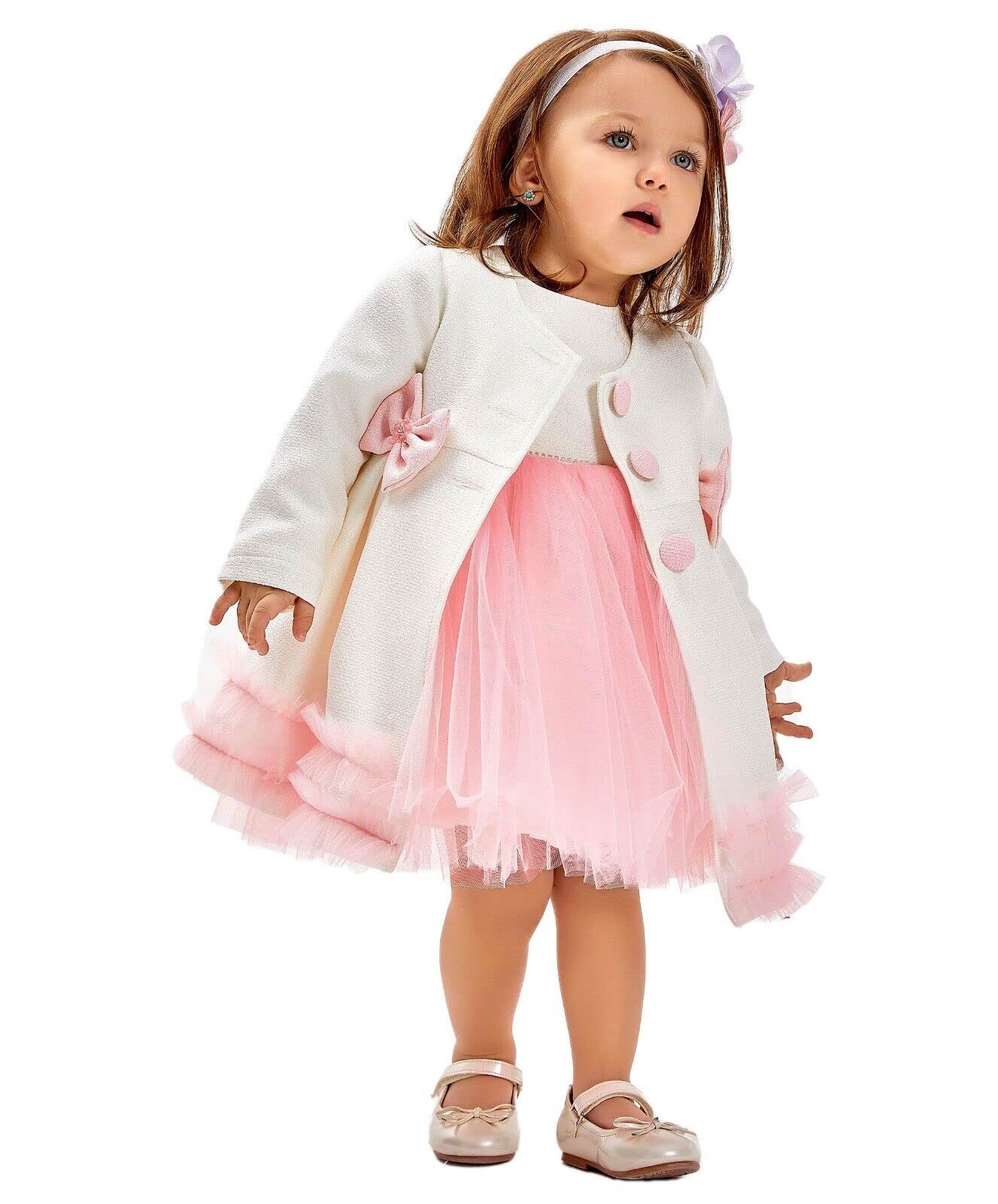 Baby Girls Knit Midi Tutu Tulle Mesh Coat Dress 3-Piece Formal Set - Perfect for Birthday Parties, Photo Shoots & Special Occasions