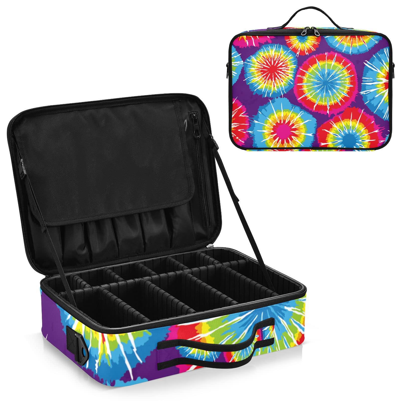 GAIREG Large Watercolor Ethnic Lotus Travel Makeup Bag - Rainbow Tie Dye Cosmetic Train Case Organizer for Women | Perfect for Travel, Gym & Daily Makeup Storage