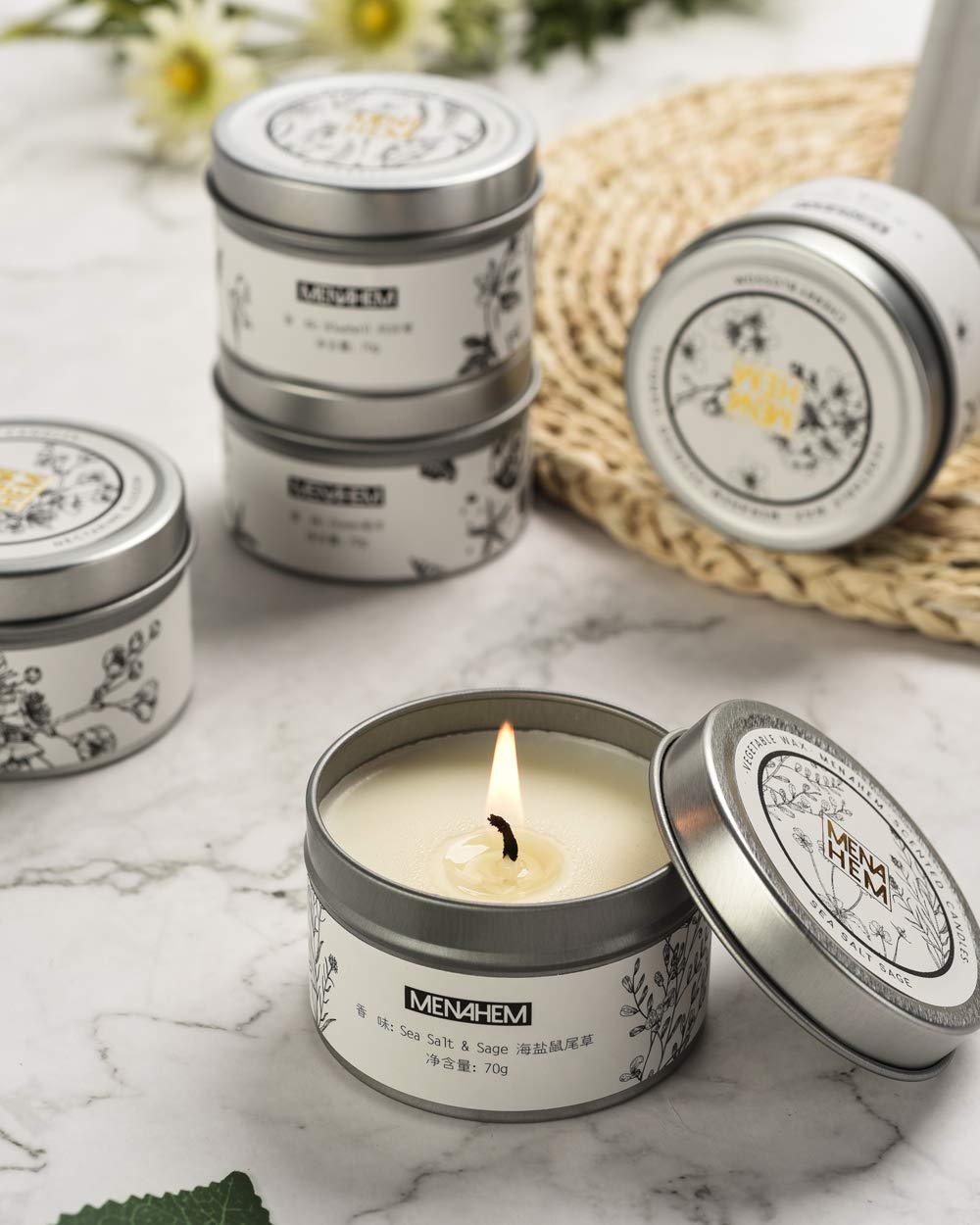 Natural Rose & Green Perfume Scented Soy Wax Candle - Handmade Aromatherapy Gift for Meditation, Stress Relief & Mood Boosting - 15-Hour Burn Time in Portable Travel Tin Jar (Silver) - Perfect for Home, Office, Spa & Yoga Relaxation