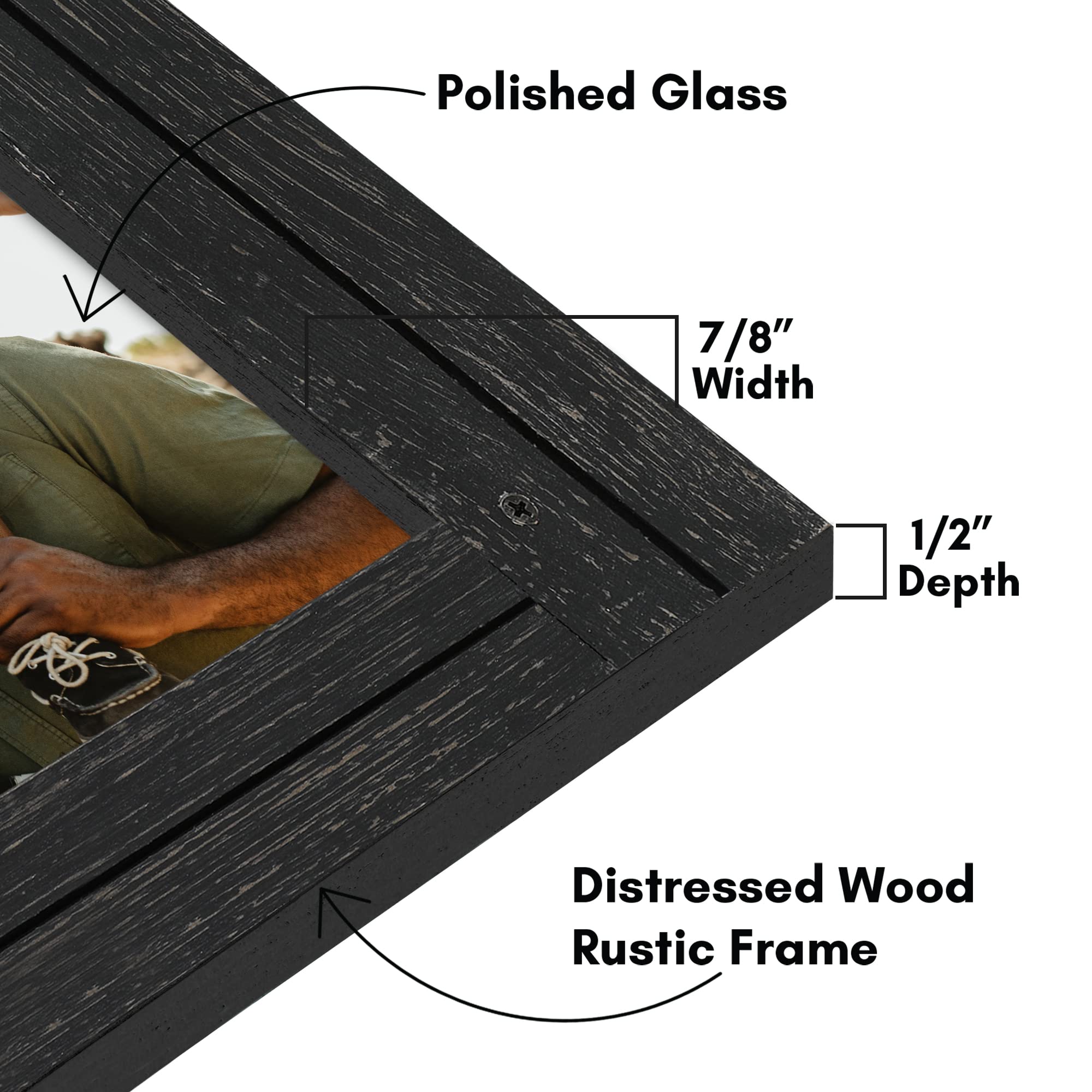 Americanflat 9x12 Picture Frame - Crystal Clear Glass, Distressed Wood - Wall & Tabletop Display for Home Decor