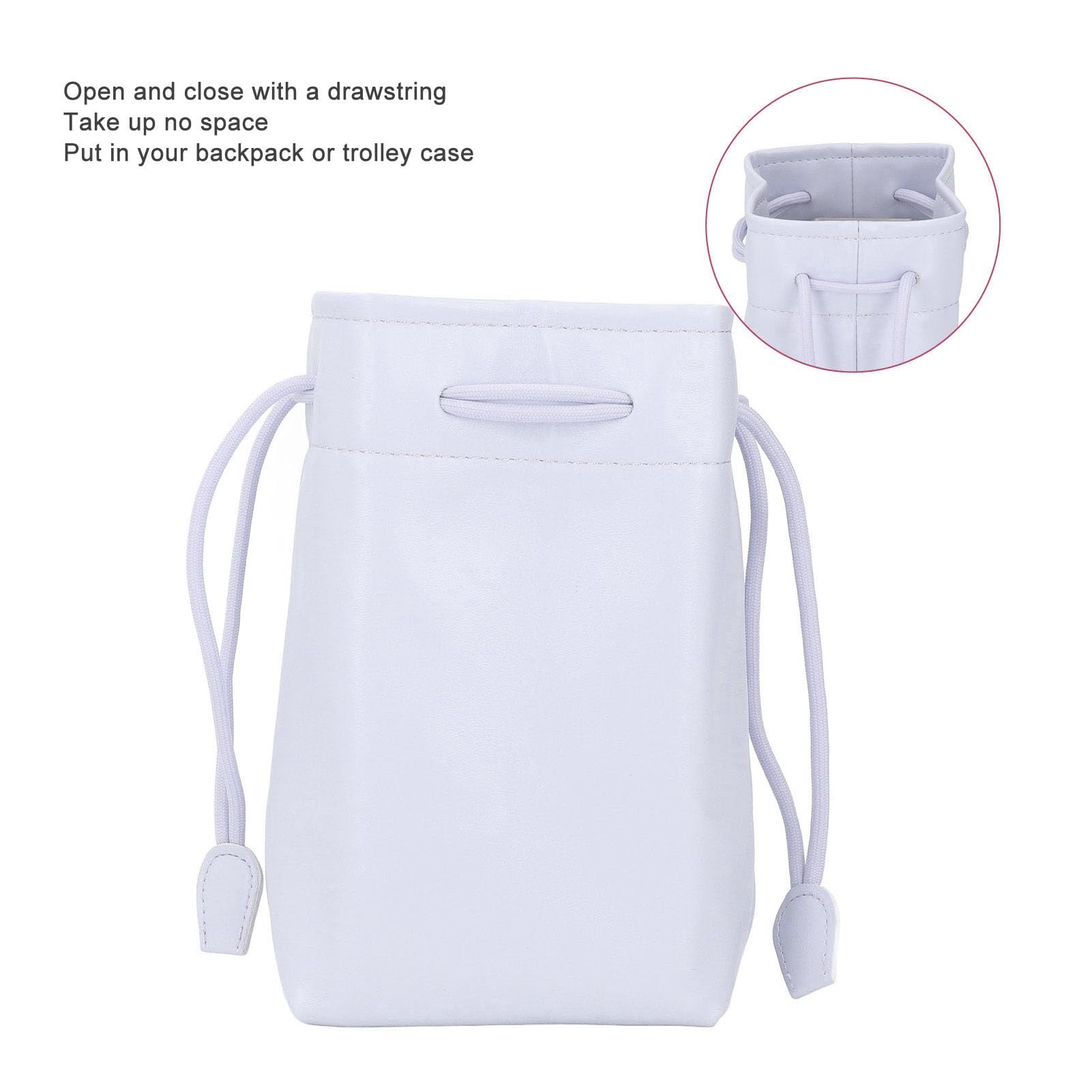 PU Leather Camera Drawstring Bag for Instant Film Printers & Mirrorless Digital Cameras - Waterproof Camera Storage Organizer Pouch (White) - Perfect for Travel, Hiking & Photography Enthusiasts