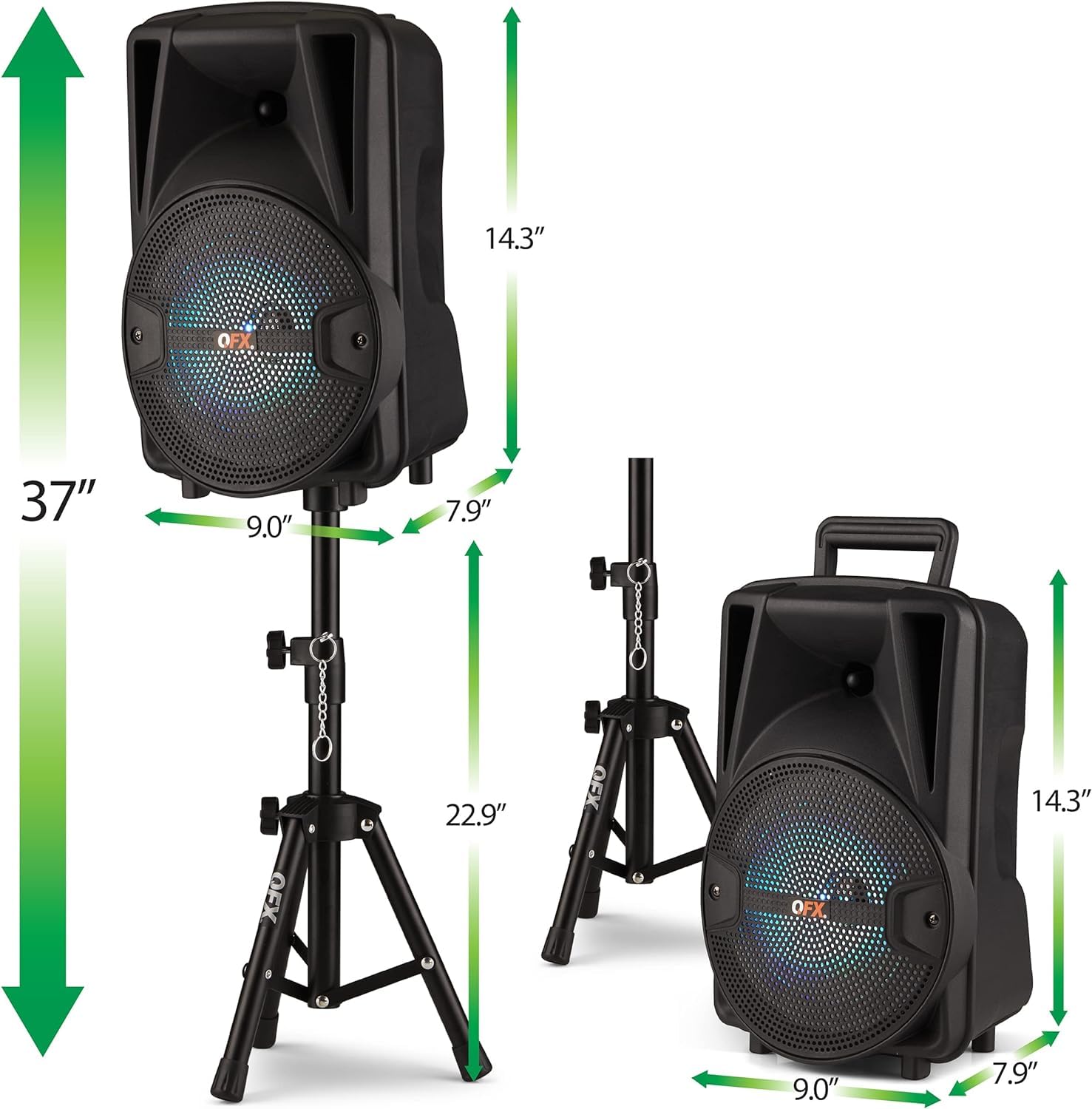 QFX PBX-800TWS 8-Inch TWS Bluetooth Stereo PA System with 2x8