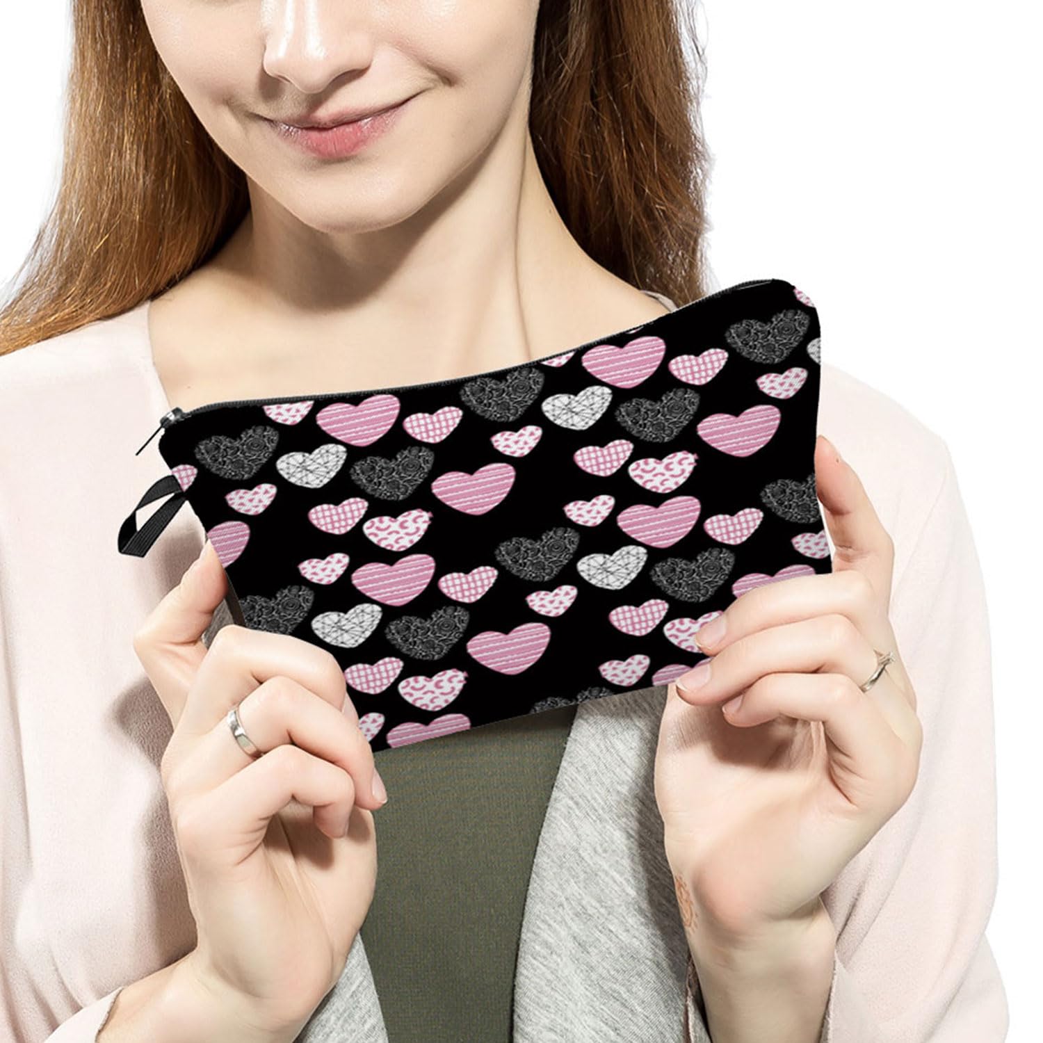 Cute Pink Heart Makeup Bag - Small Cosmetic Organizer with Zipper Pouch for Women, Perfect Gift for Friends & Sisters - Ideal for Travel, Daily Use & Makeup Storage