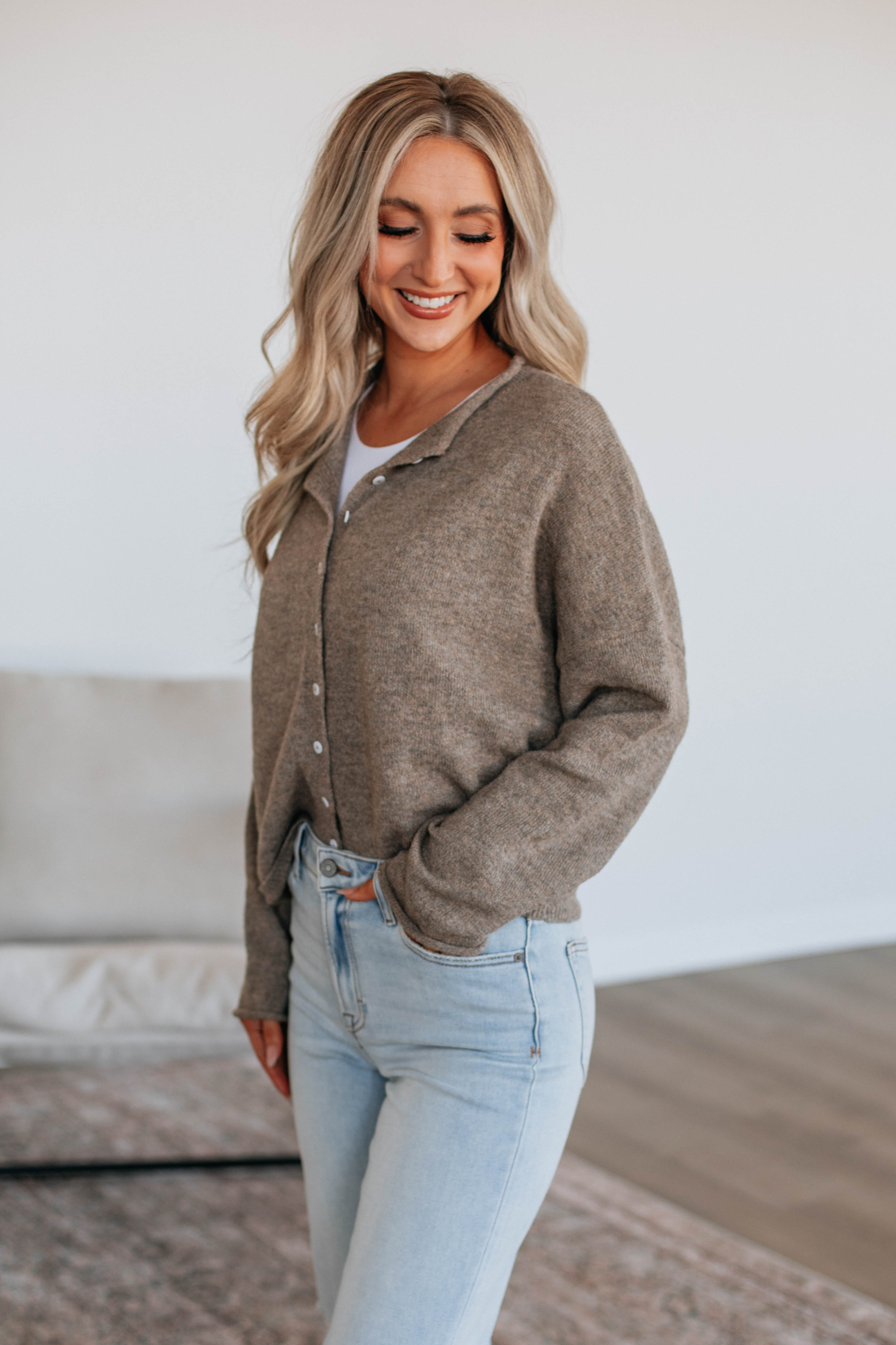 Brooke Cardigan Women's Mocha Brown Knit Sweater - Cozy Fall & Winter Layering for Office & Casual Outfits