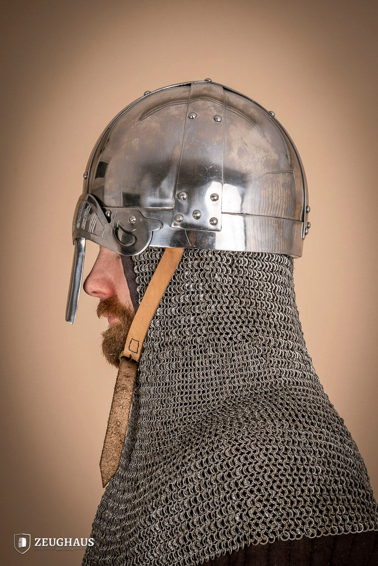 Viking Spangenhelm 2mm Polished Steel Medieval Helmet - Authentic Norse Warrior Costume for LARP, Cosplay & Historical Reenactment