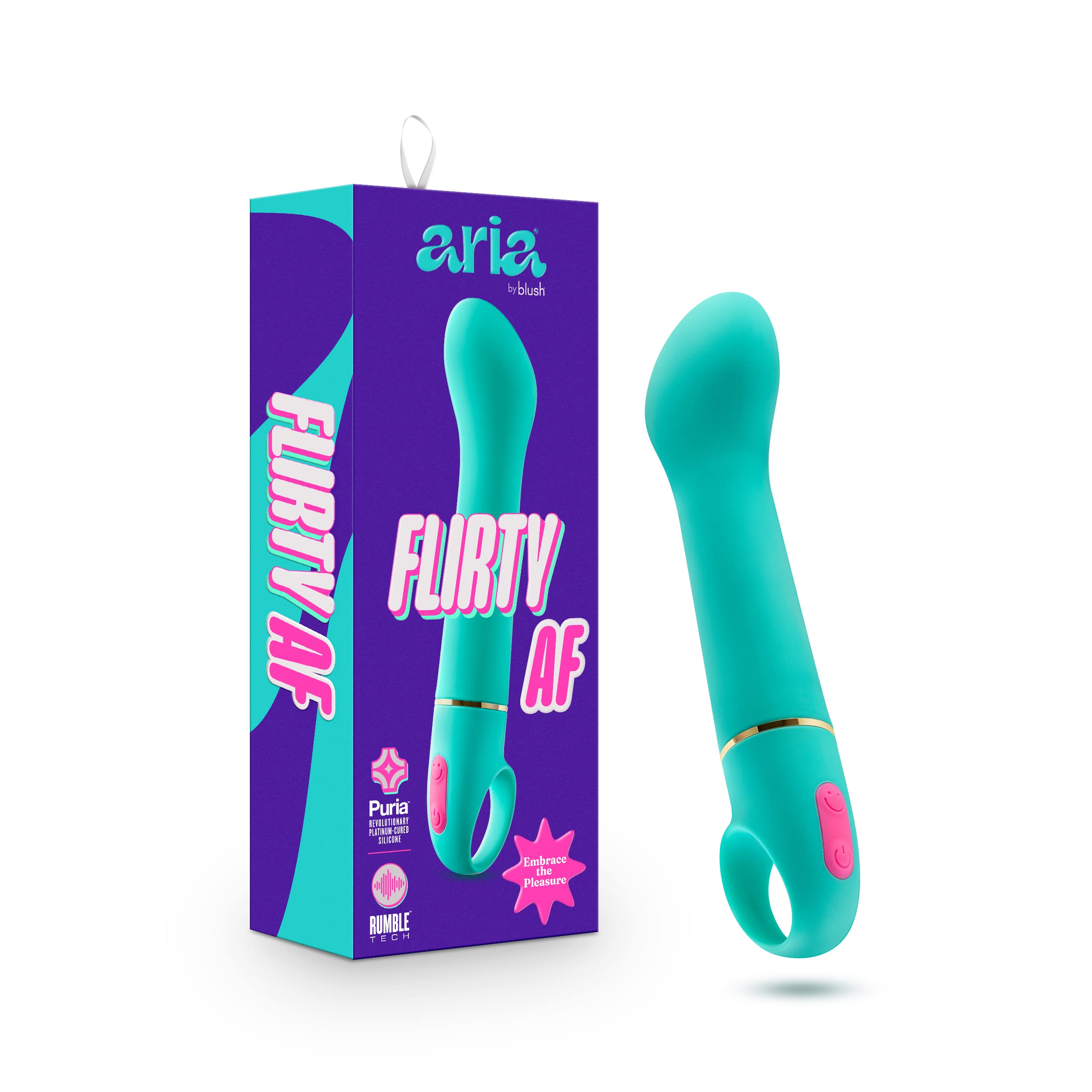 Blush Novelties Aria Flirty AF Silicone Vibrator – Powerful Rumbly G-Spot Stimulator with 10 Vibration Modes, IPX7 Waterproof & Finger Loop Handle – Premium Sex Toy for Women & Couples – Perfect for Solo Play, Couples Intimacy & Sensual Exploration