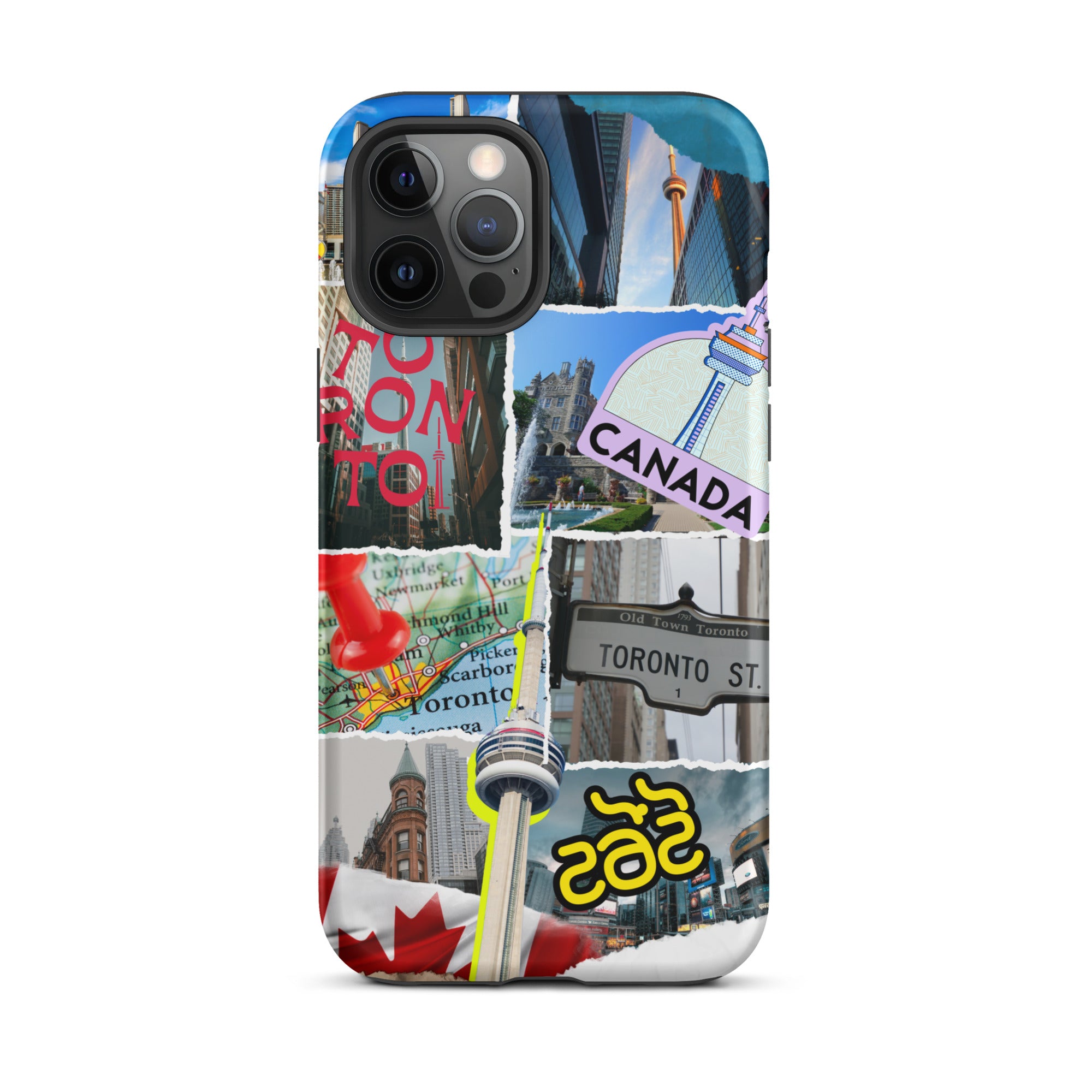 Premium Toronto Skyline Collage iPhone Case - Durable Protective Cover for iPhone 12/13/14/15 Pro Max - Perfect Gift for Travel Lovers & Cityscape Enthusiasts (Use at Home, Office or While Traveling)