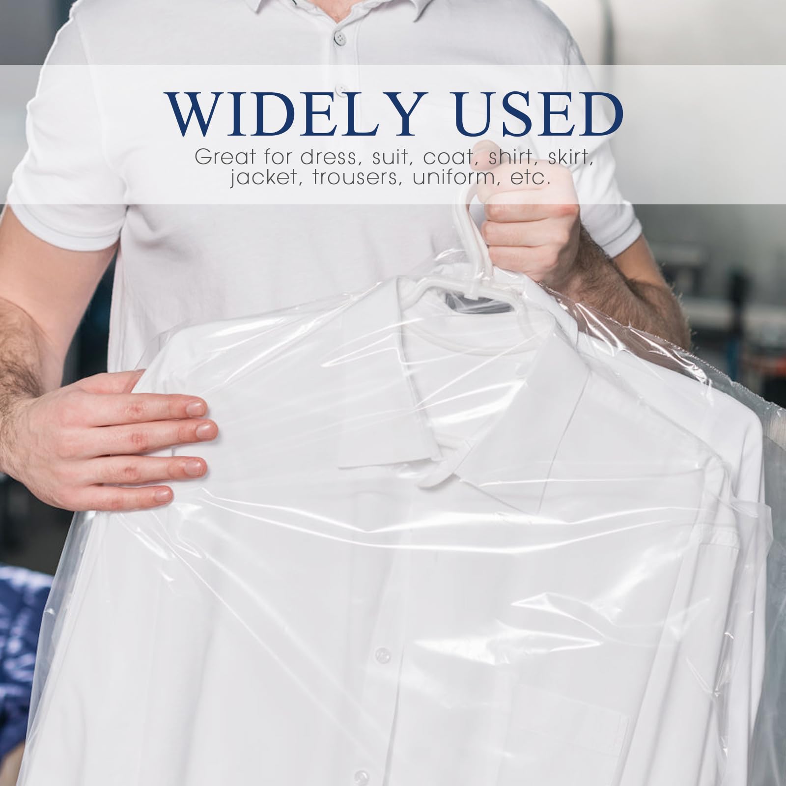 Cabilock 50 Pack Clear Plastic Garment Bags for Hanging Clothes | Dry Cleaner Storage Bags | Home Closet & Travel Wardrobe Organizer | Perfect for Suit, Dress & Coat Protection