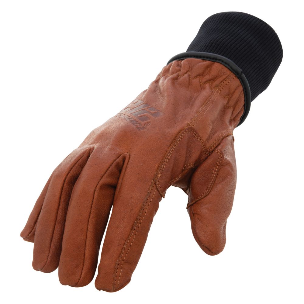 212 Performance TKLDC3 0810 Cut Resistant Winter Work Gloves - ANSI A3 Rated Fleece Lined Buffalo Leather Driver Gloves with Rib Knit Cuff (Russet Brown, Large) - Ideal for Construction, Warehouse & Outdoor Winter Work