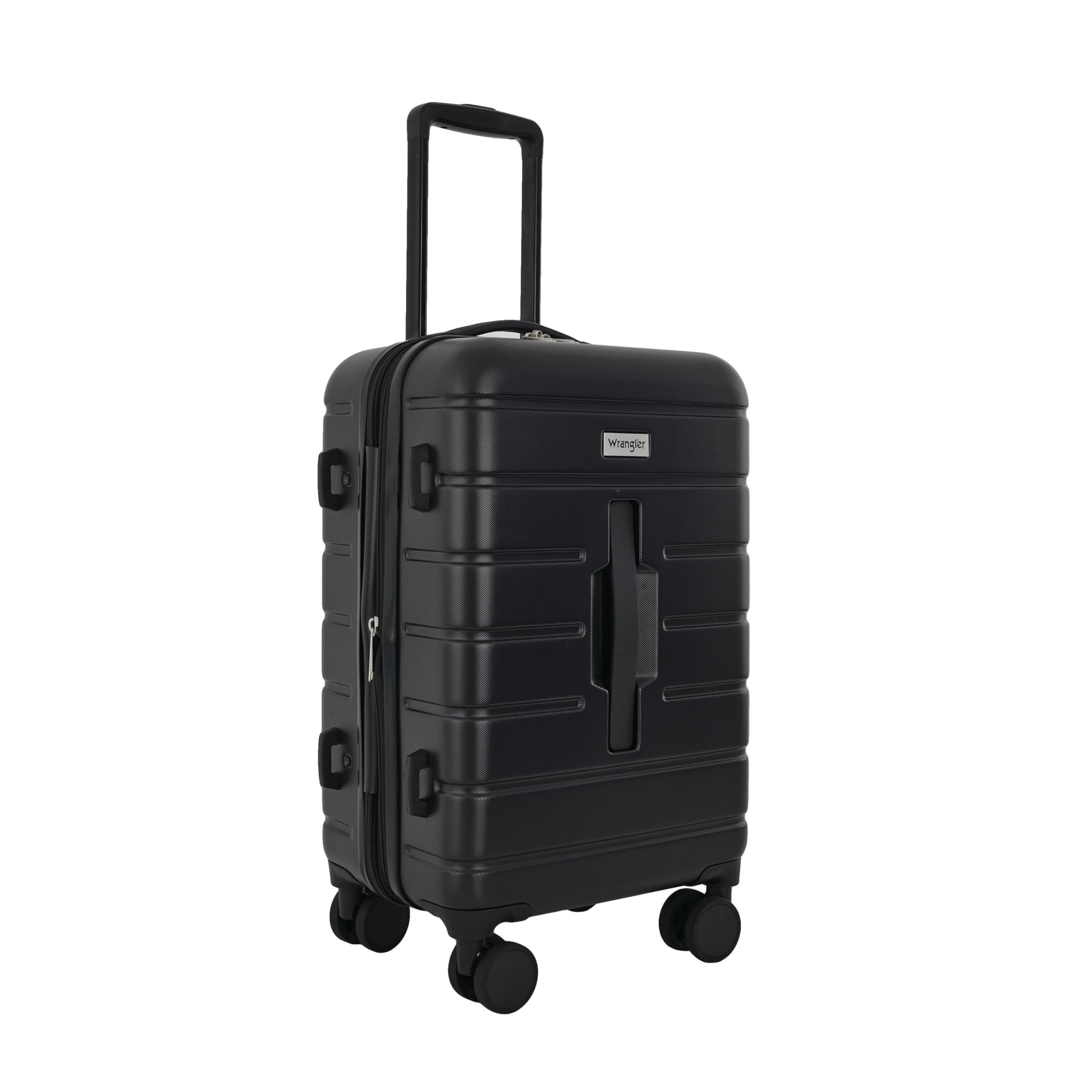 Wrangler Tall Trunk Luggage 4-Piece Set - Durable Black Suitcase Set for Travel, Business Trips & Family Vacations | Carry-On & Check-In Luggage Collection