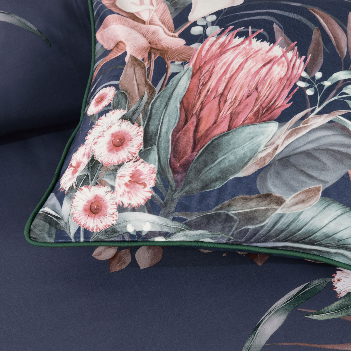 Bianca Balwyn Navy Blue Cotton Sateen Botanical Print Quilt Cover Set - Queen Size Bedding for Master Bedroom & Guest Room Decor