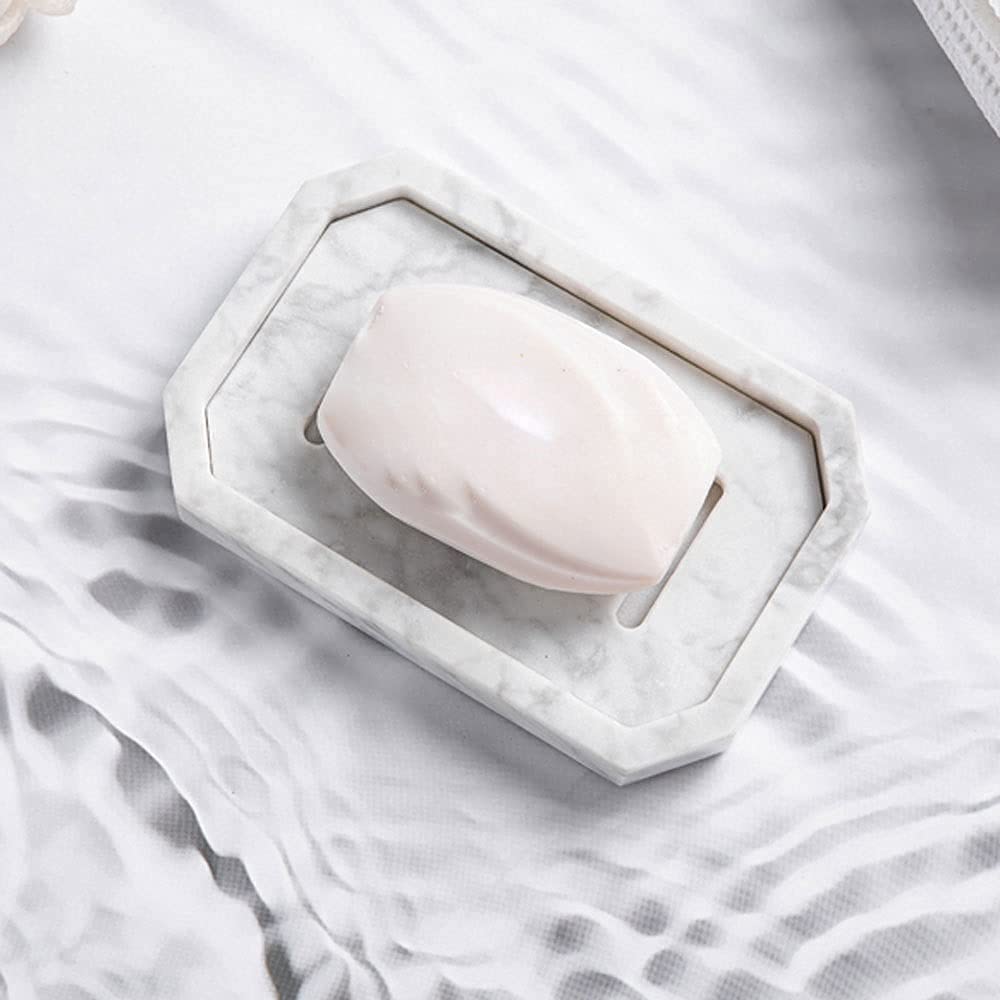 Marble Soap Dish Tray with Double Layer Drainage - Detachable Soap Holder for Bathroom, Shower & Kitchen Sink | Elegant Soap Container & Sponge Drainer for Modern Home Decor (Perfect for Bathroom Countertops, Shower Shelves & Kitchen Organization)