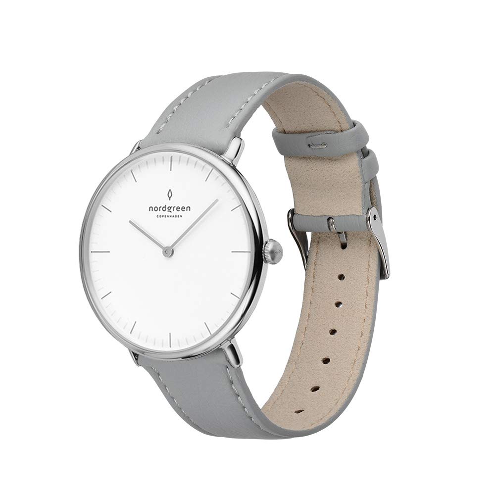 Nordgreen Native Scandinavian Silver Watch for Men & Women - Interchangeable Leather & Metal Straps - Minimalist Design for Everyday Wear & Formal Occasions
