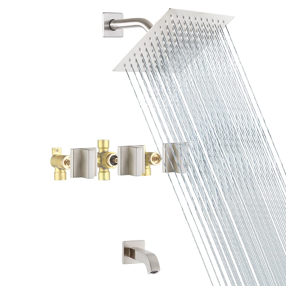 Premium Brushed Nickel 3-Handle Tub and Shower Faucet Set with 8