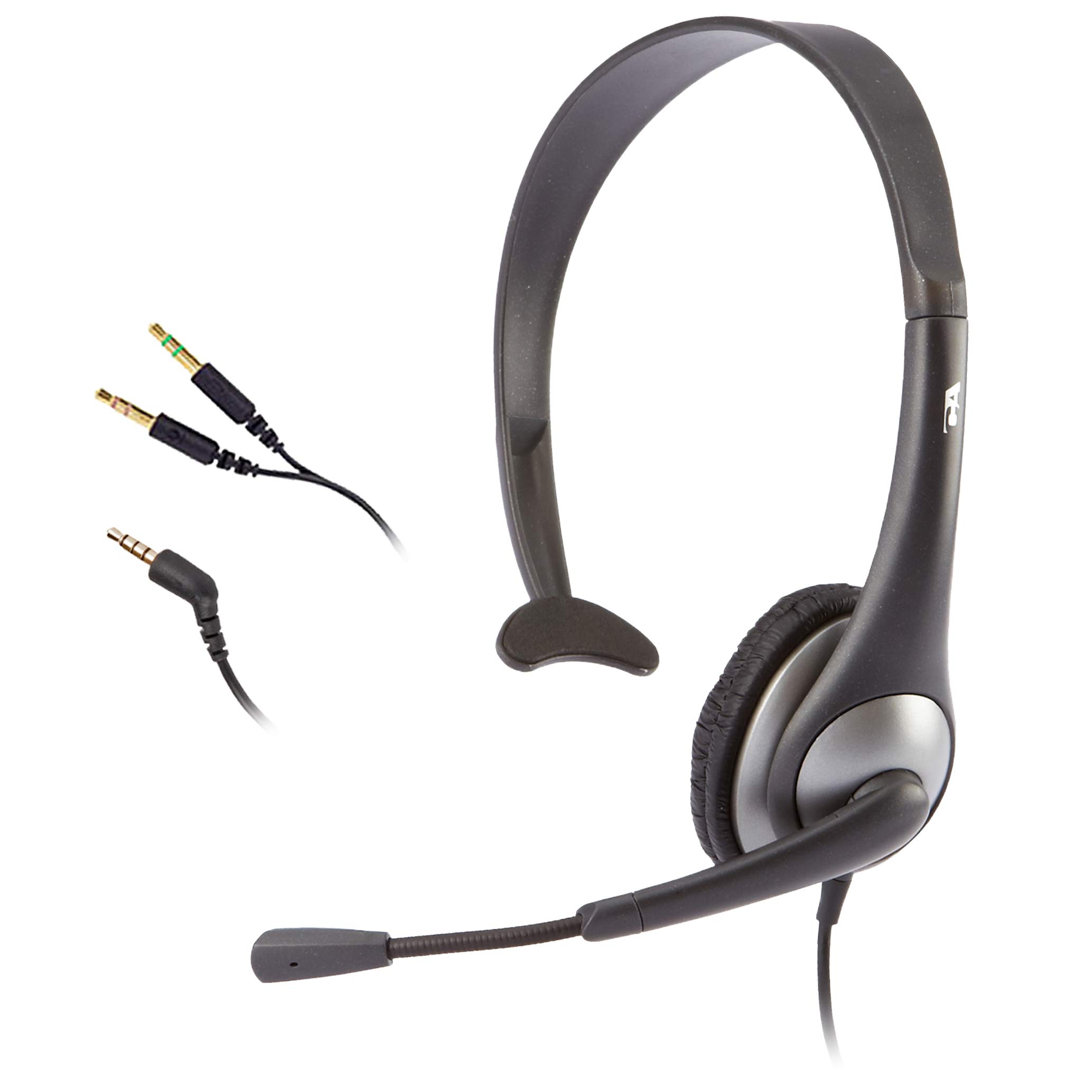 Cyber Acoustics AC-104 Mono Headset with Microphone - Lightweight Single-Ear Headphones for K12 Students, Online Learning & Virtual Classrooms - Durable School Headset for Distance Education (Gray)