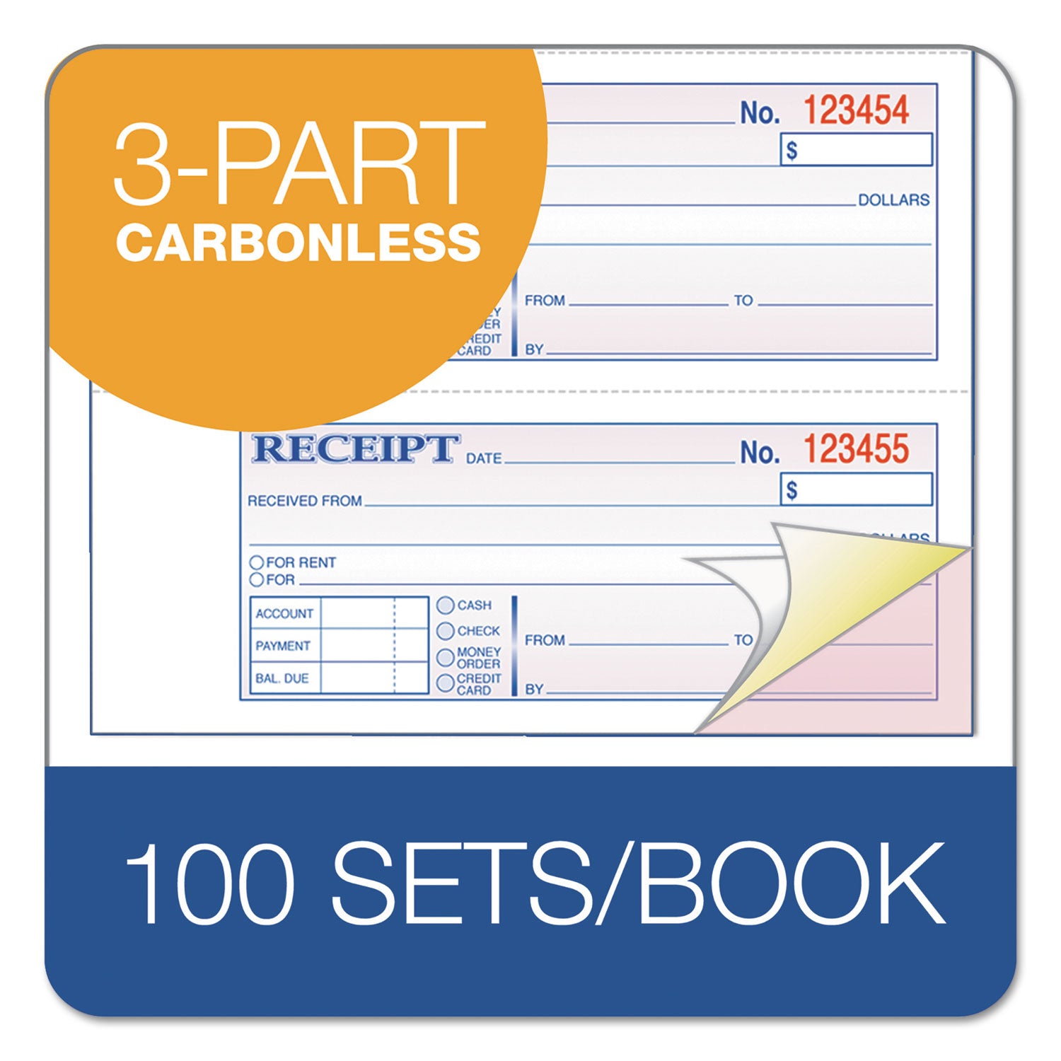 Adams® Carbonless Receipt Book - 3-Part NCR Paper, 7.19