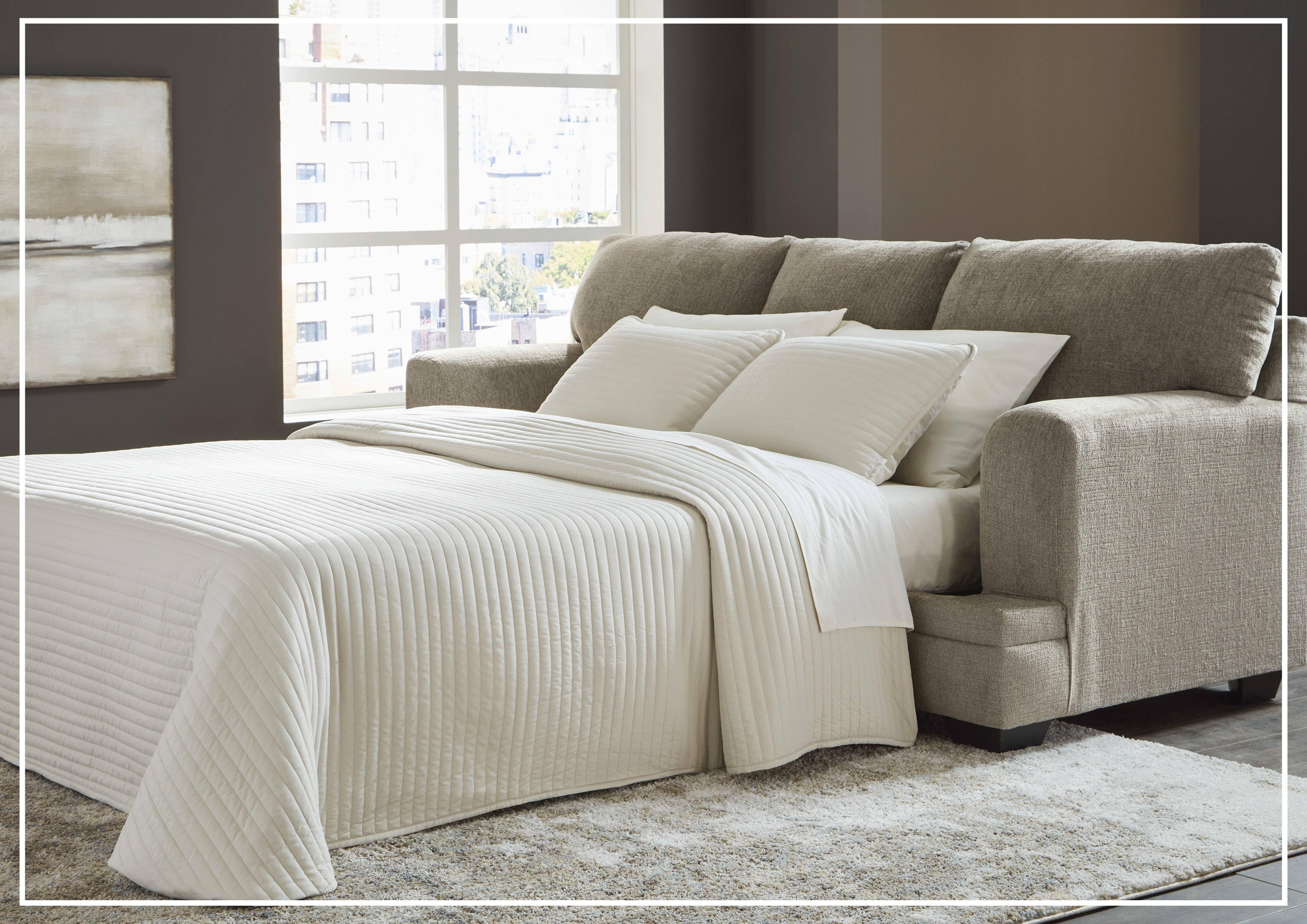 Gio Italia Seabrook 3-Seater Queen Sofa Bed with Taupe Upholstery - Convertible Sleeper Sofa for Living Room, Guest Room & Small Spaces