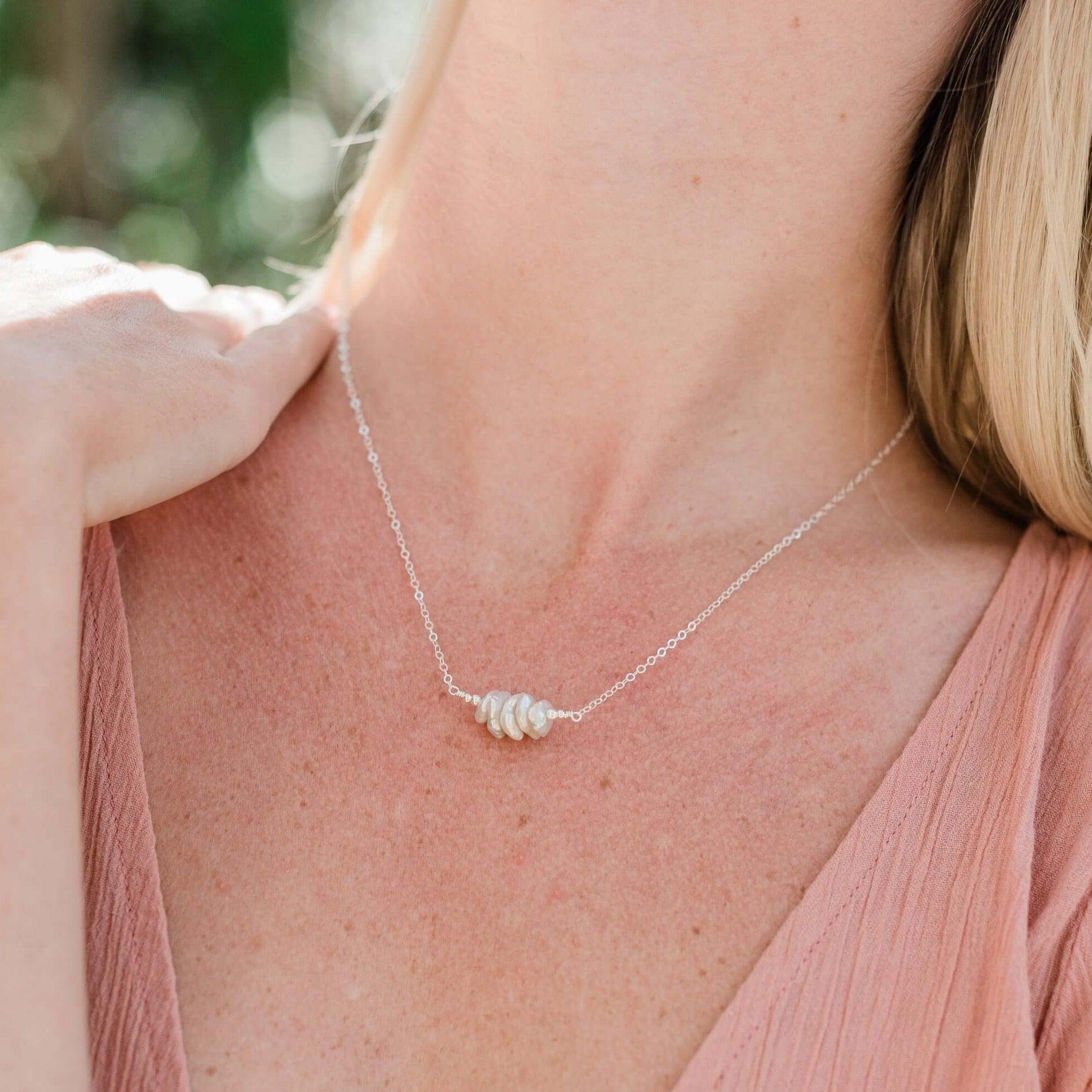 Elegant White Freshwater Pearl Chip Bead Bar Necklace - Dainty Layering Jewelry for Women, Perfect for Weddings, Date Nights & Everyday Wear