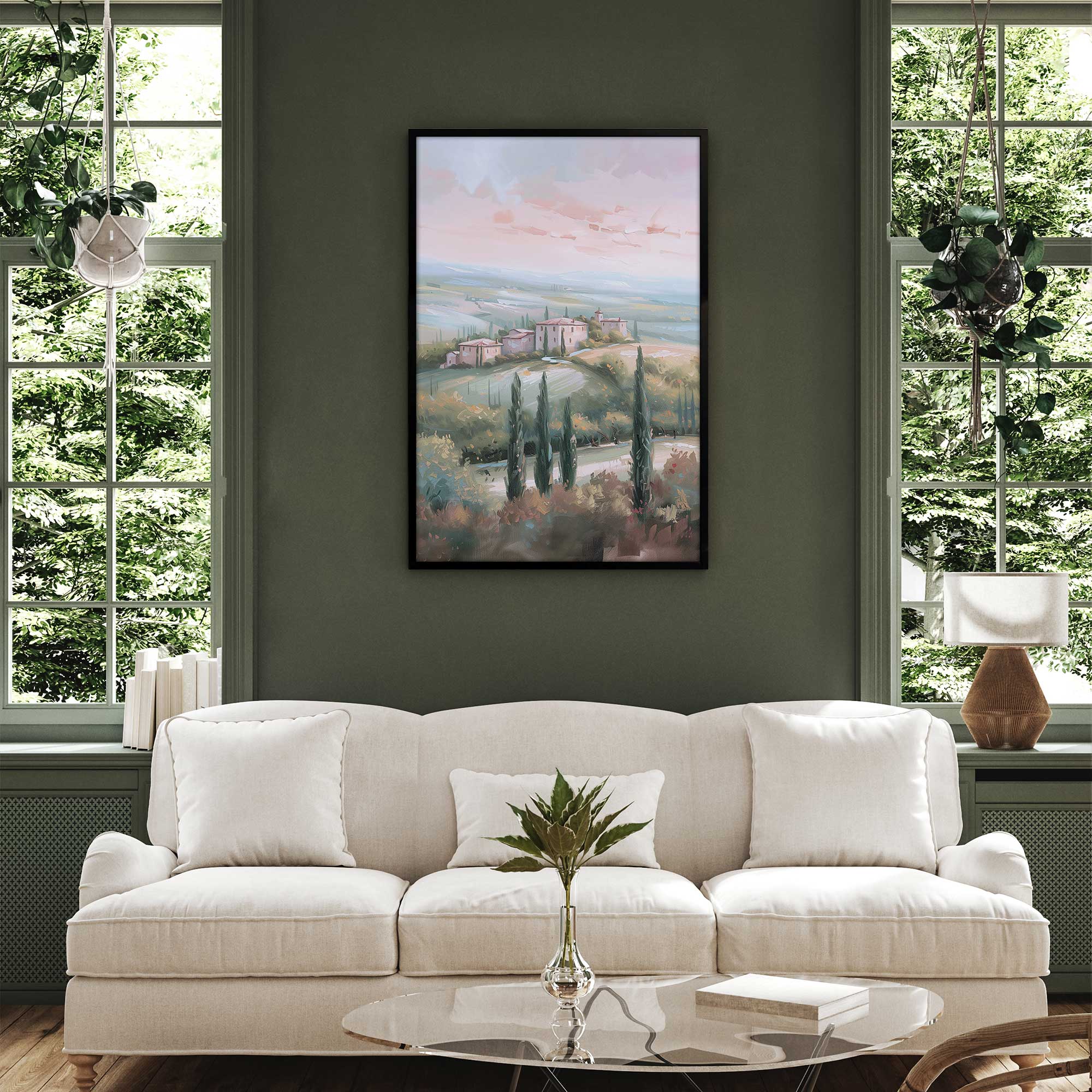 Tuscany Sunset Landscape Art Print - Dusk's Glow v1 Wall Decor for Living Room, Bedroom & Office
