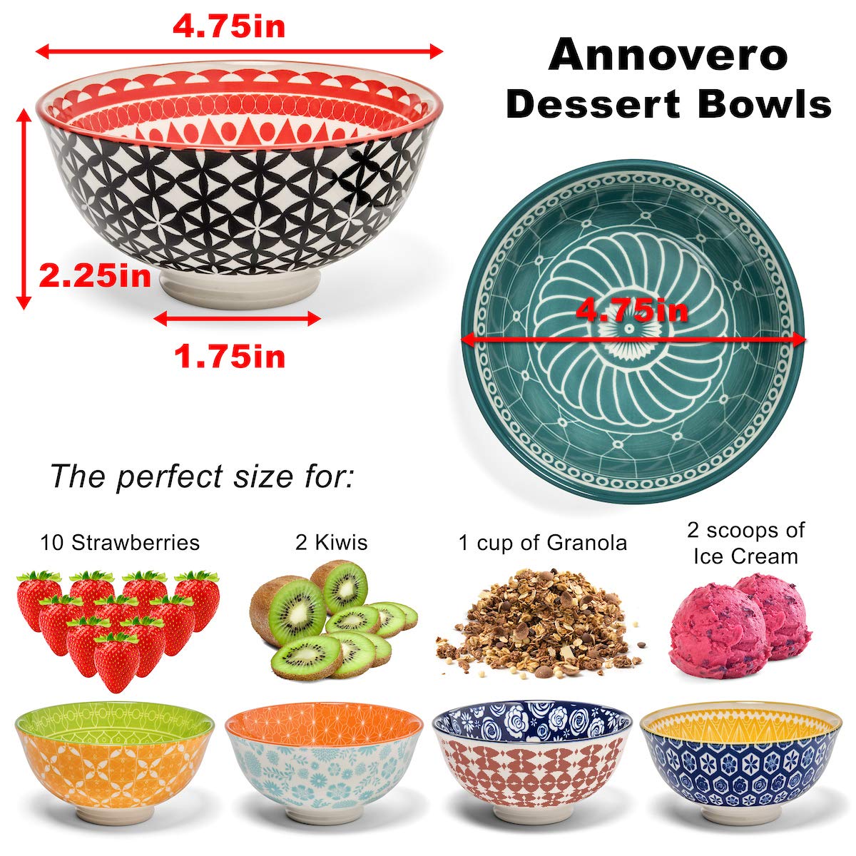 Annovero 10-Piece Dinner Plates & Dessert Bowls Set - Microwave & Dishwasher Safe Colorful Porcelain Dinnerware for Family Dining, Parties & Restaurant Use