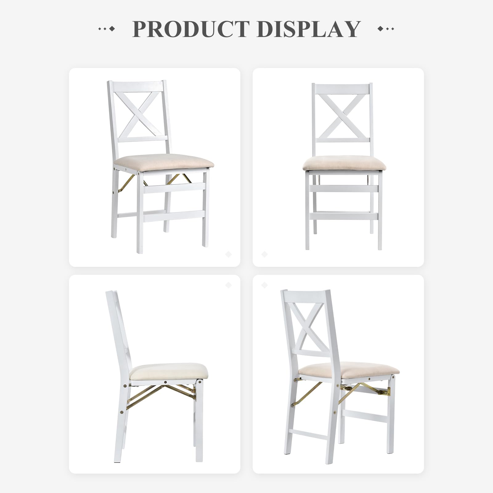 COLAMY Set of 2 Folding Dining Chairs with Padded Seats - Wooden Foldable Chairs for Kitchen, Dining Room, Party & Camping - Space Saving White Chairs for Small Spaces & Outdoor Events