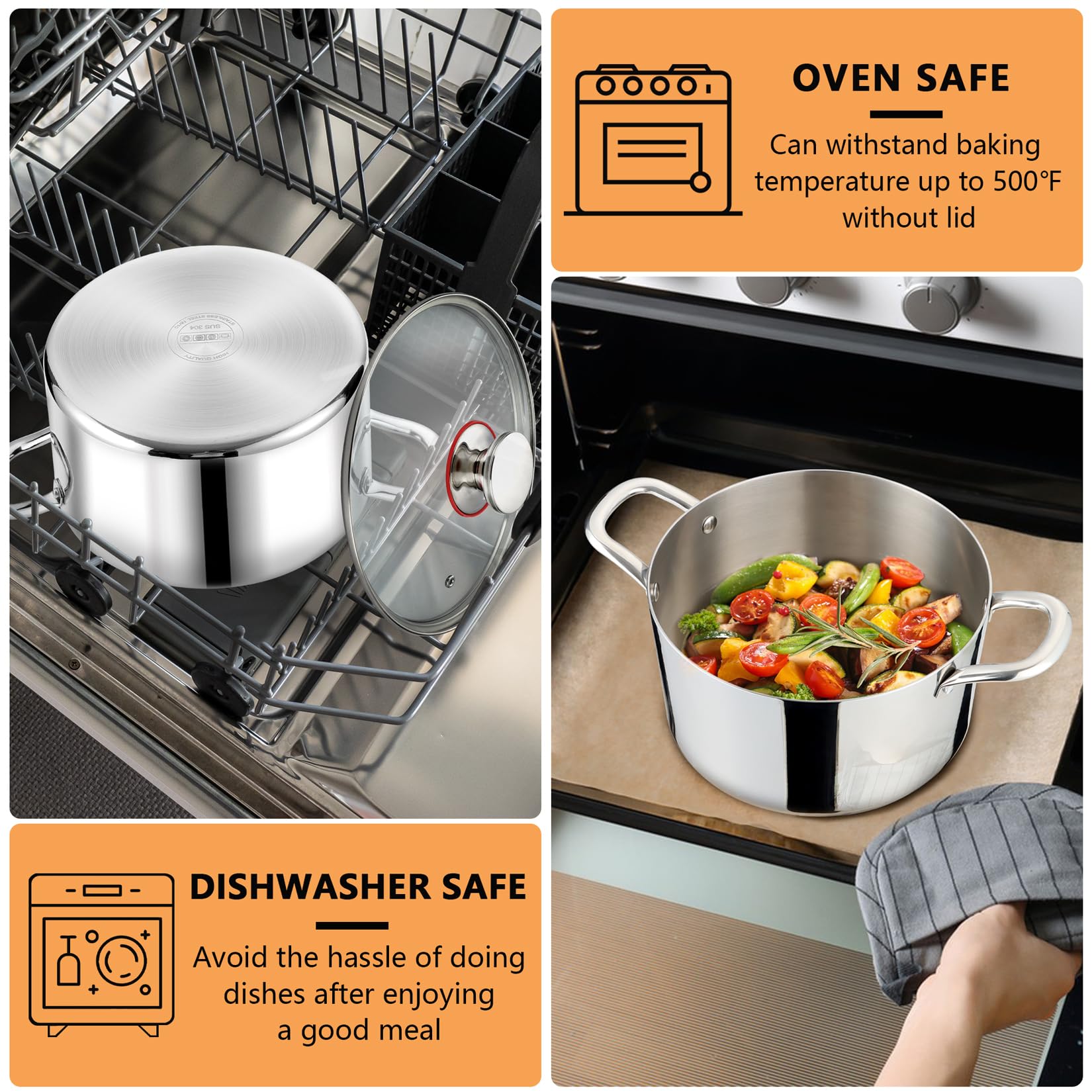 Premium P&P CHEF Tri-Ply Stainless Steel Stockpot with Glass Lid - 4 Quart Induction Compatible Soup Pot for Pasta, Vegetables & Stews - Heavy Duty Double Handles for All Stoves (Gas, Electric, Ceramic) - Dishwasher Safe Cooking Pot for Home & Restaurant Use