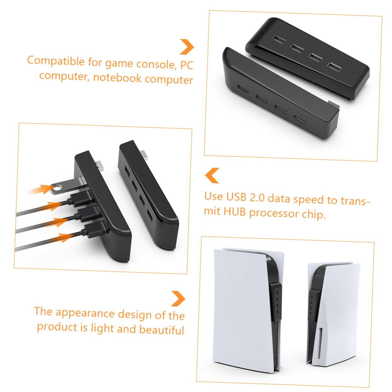 Mikikit 4-Port USB 2.0 Hub - High-Speed Data Transfer & Fast Charging - Plug & Play USB Expander for Laptop, PC, Mac - Perfect for Gaming, Office Work & Home Use