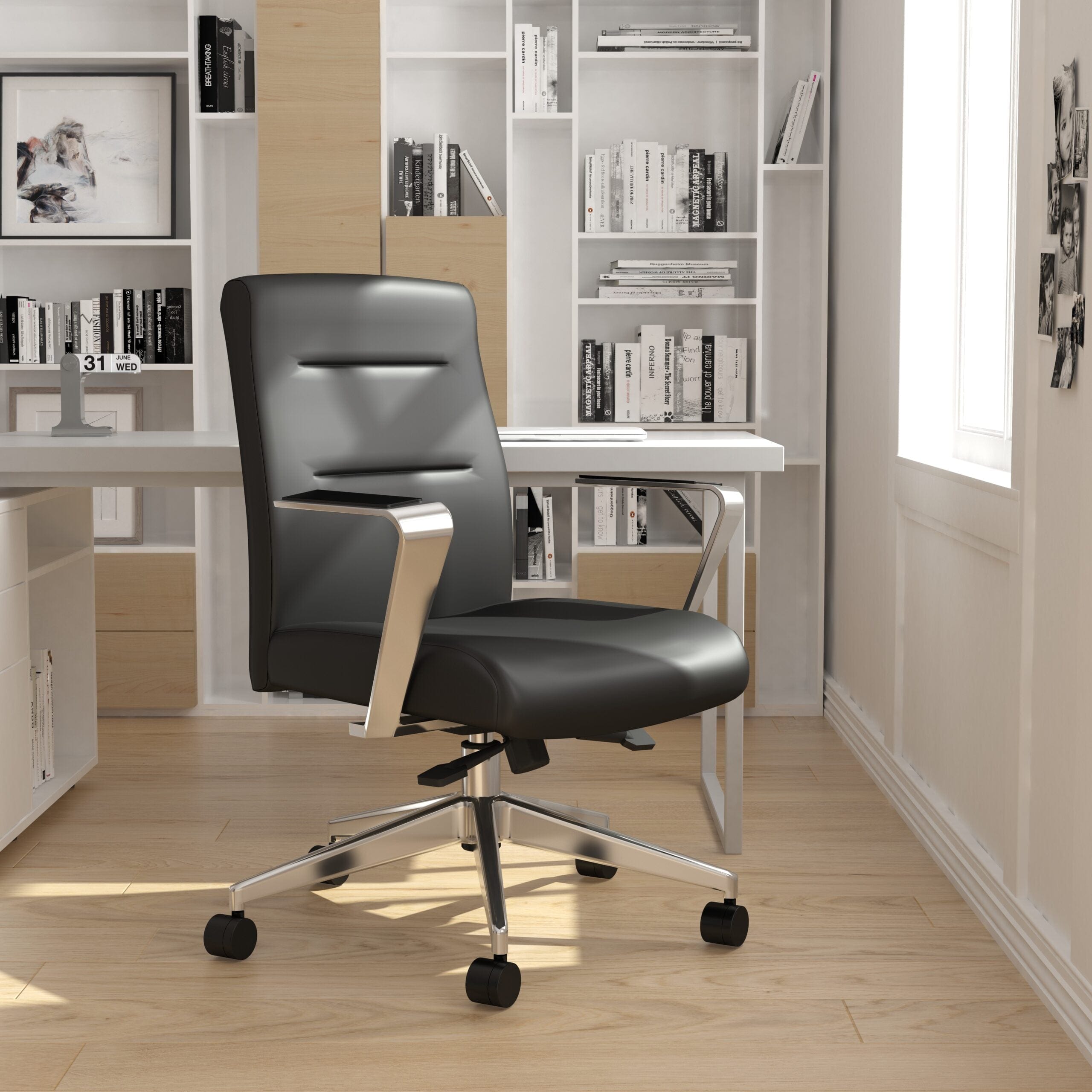 Premium Modern Conference Room Chair with Aluminum Arms & Base - Ergonomic Office Chair for Meetings & Presentations [B8886AL AMBK] - Ideal for Corporate Offices, Boardrooms & Home Workspaces