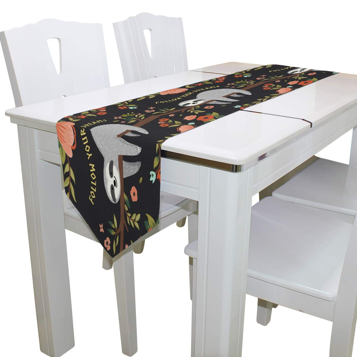 AUUXVA 13x70 Inch Sloth Pattern Table Runner - Cute Animal Flower Design Polyester Tablecloth for Dining, Kitchen, Coffee Table - Perfect for Home Decor, Parties, Banquets & Holiday Celebrations