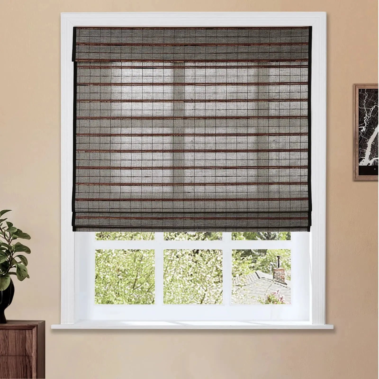 Natural Flax Bamboo Woven Window Shade - Eco-Friendly Sun Protection for Home & Office - Perfect for Living Room, Bedroom, and Patio Use