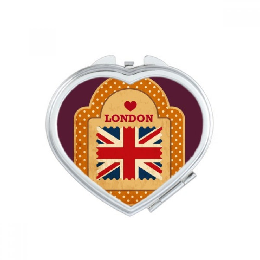 UK London Stamp Union Jack Heart Mirror - Portable Travel Makeup Mirror for Handheld Use
