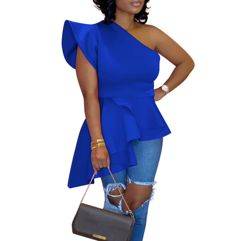 Sexy One Shoulder Sleeveless Ruffled Blouse for Women - Solid Color A-Line Top with Irregular Hem | Perfect for Nightclub Outfits, Date Nights & Party Wear