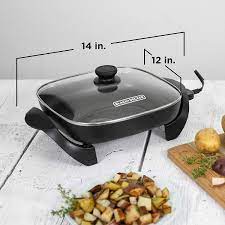 BLACK + DECKER 12x12 Electric Skillet with Adjustable Temperature Control - Factory Certified with Full Warranty (SK1212BC) - Perfect for Home Cooking, Camping & Small Kitchens