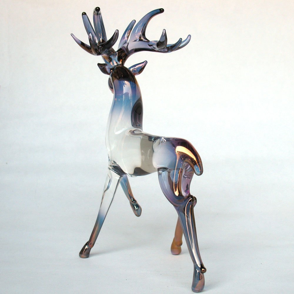 Hand Blown Glass Deer Figurine - Realistic Buck Statue for Home Decor, Christmas Ornament & Gift Idea - Perfect for Mantel, Shelf Display or Holiday Centerpiece