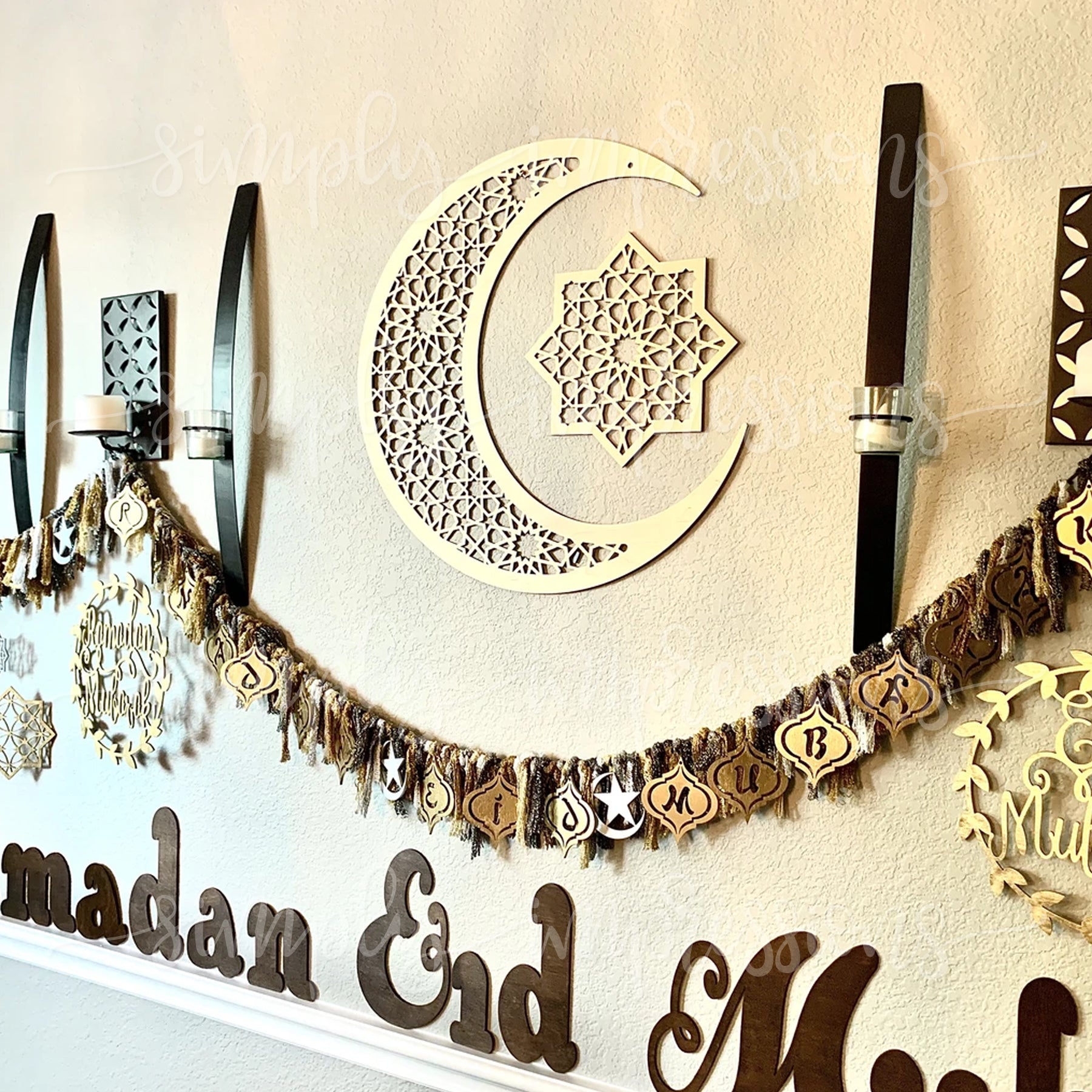 Large Geometric Moon & Star Wood Cutout Wall Decor - Handmade Wooden Art for Boho Home, Nursery, Bedroom & Living Room - Perfect for Bohemian, Farmhouse & Modern Interior Design