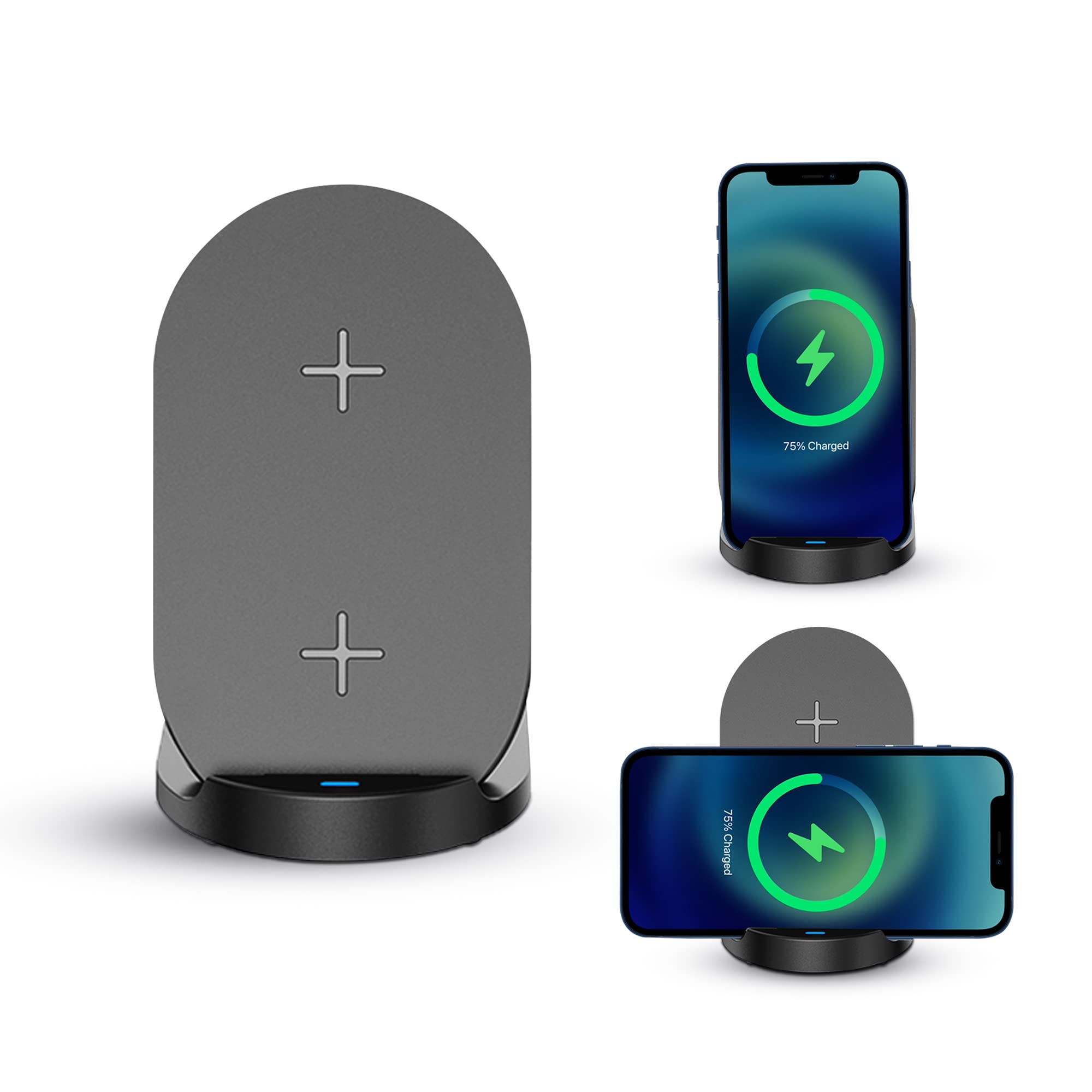 15W Fast Wireless Charger Stand for iPhone & Samsung Galaxy - Dual Coil Phone Charging Dock with Auto-Off Protection | Perfect for Bedside, Office Desk & Nightstand (Black) - USB-C Cable Not Included