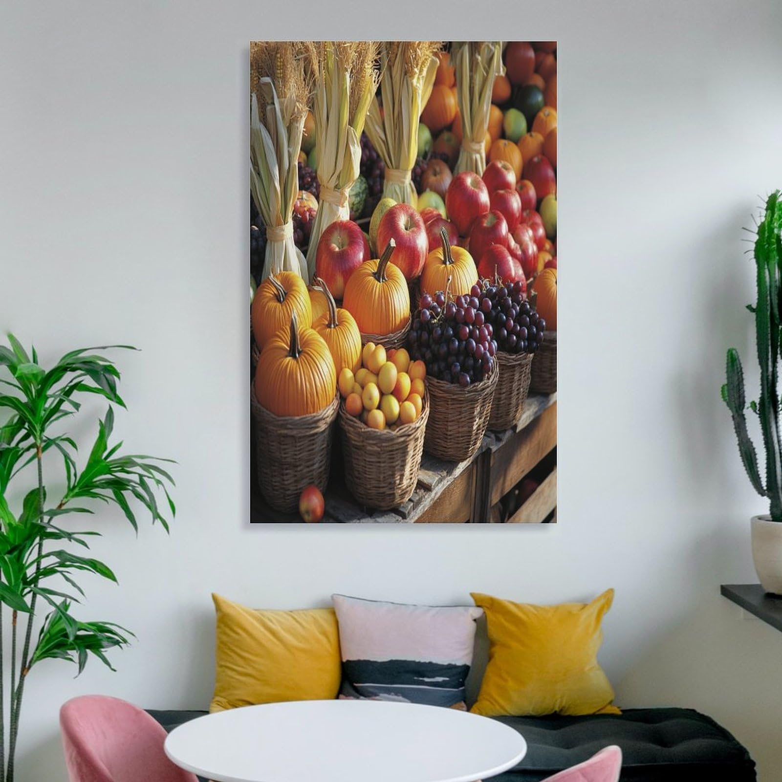 HighonHi Thanksgiving Cornucopia Canvas Wall Art - 24x36 Inch Autumn Harvest Print, Ready to Hang Kitchen & Bedroom Decor - Perfect for Fall Home Decoration & Holiday Gift Giving