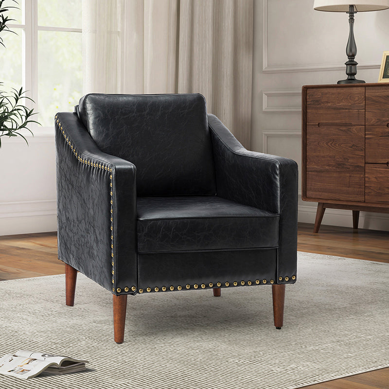Rafaella Vegan Leather Armchair with Solid Wood Legs - Modern Vegan Leather Lounge Chair with Sturdy Wooden Legs for Living Room, Office, or Reading Nook