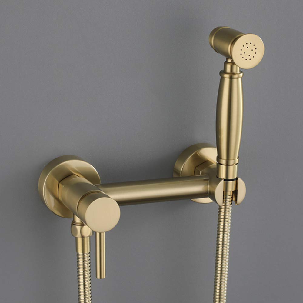 YHJZSM Handheld Bidet Sprayer for Toilet - Gold Brushed Brass Wall Mounted Bathroom Bidet Faucet with Leak-Proof Hose, Cold Water - Perfect for Modern Bathrooms, Hygienic Cleaning & Eco-Friendly Living